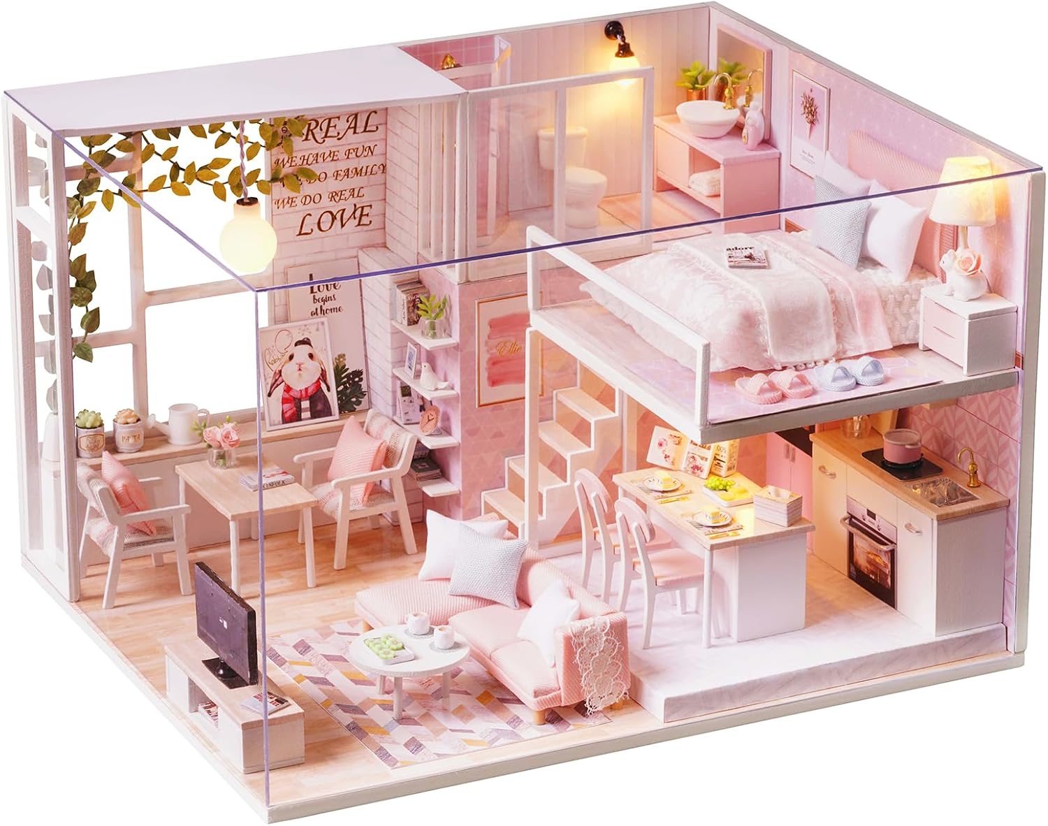CUTEROOM DIY Miniature Dollhouse Kit with Furniture,Wooden Doll House with Music Movement & LED Lights,DIY House Kit Christmas Birthday Gifts -Dream Angel