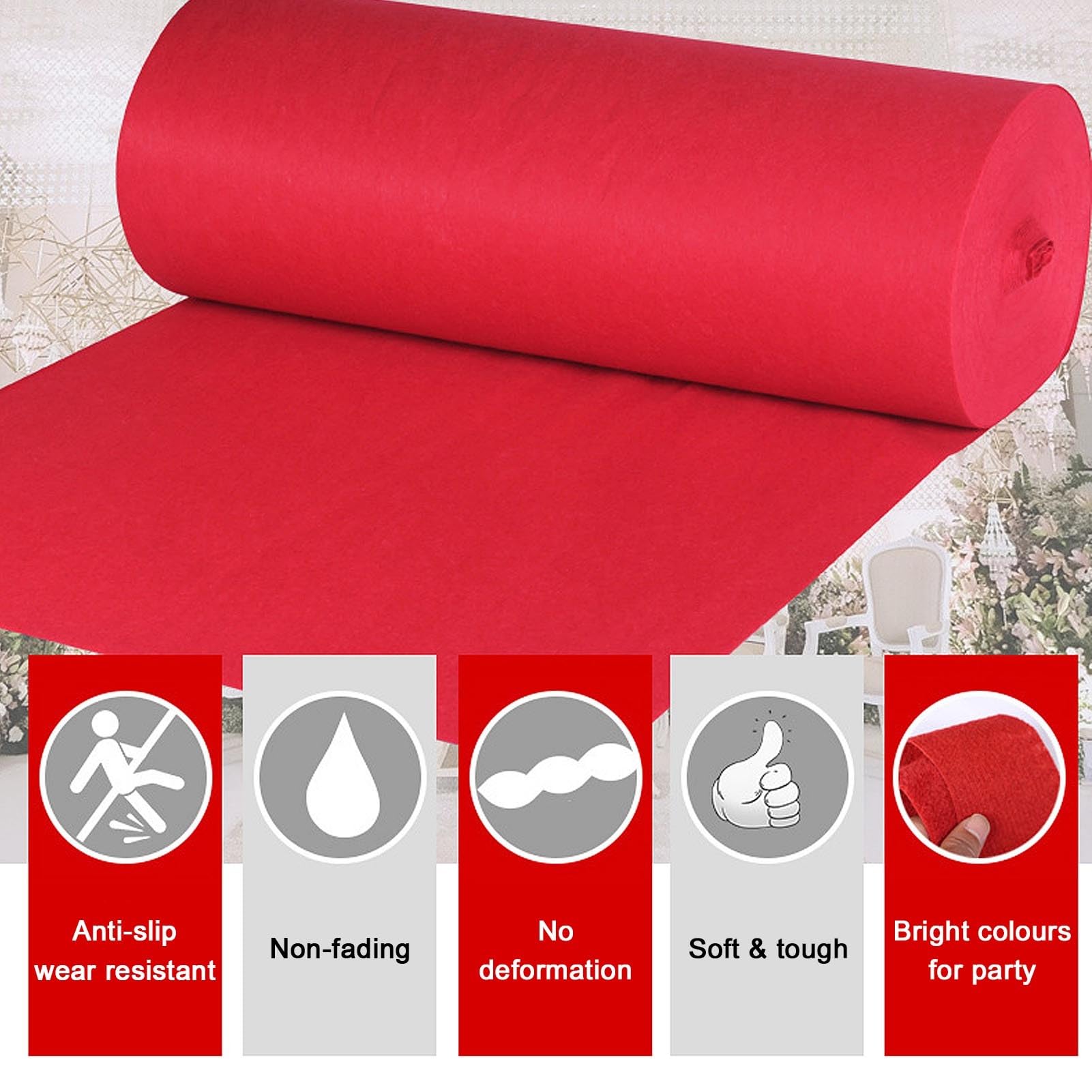 Passatoia for Tappeto Rosso for Eventi, Tappeto Rosso Resistente Antiscivolo for Matrimonio, Cerimonia di Apertura, premiazione, Decorazione for Feste(3'11" x 65'7" (Rectangular))