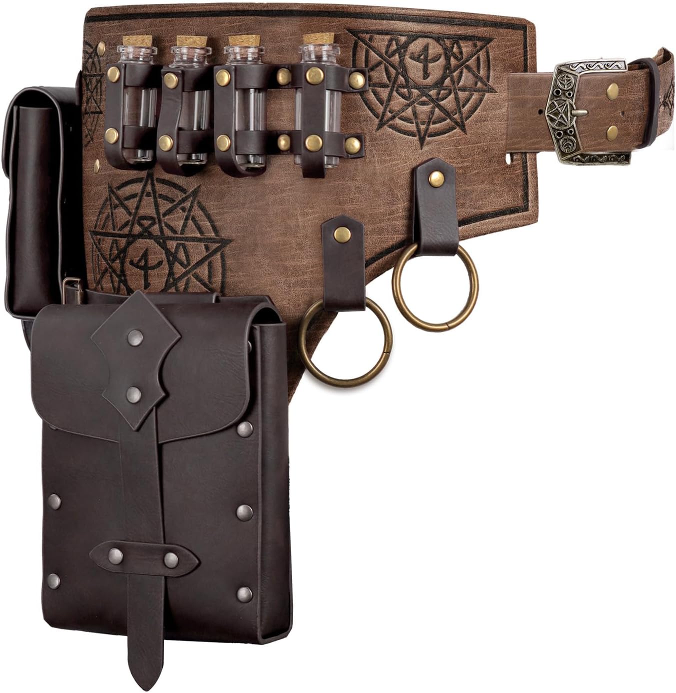 Renaissance Medieval Alchemy Belt Set - 4PCs Renaissance Accessories for Cosplay, LARP, Halloween & Renaissance Fairs (Brown)