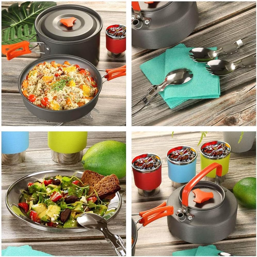 JSEIAJB Camping Travel Equipment Tableware Cookware Kit Pots Burner Gas Stove Accessories Kitchen Utensils Sets Picnic BBQ Supplies