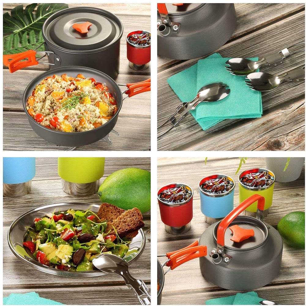 Attrezzatura da Viaggio da Campeggio Stoviglie Kit di pentole Pentole Bruciatore Accessori per fornelli a Gas Set di Utensili da Cucina Forniture per Barbecue da Picnic