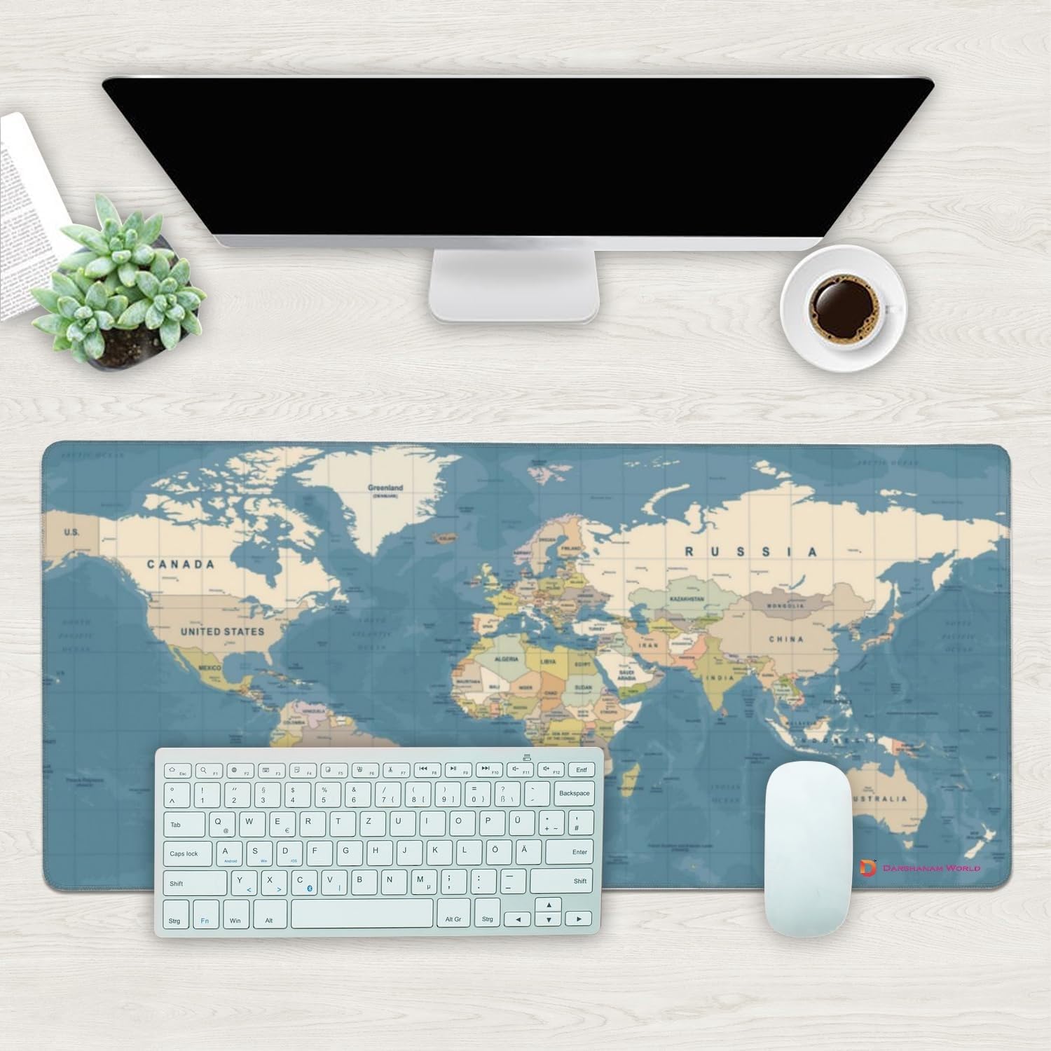 Gaming Mouse Pad, 80 x 30 cm Large Desk Mat, Anti-Slip Rubber Base, Water Resistant, for Work from Home, Office, Gaming Mouse Pad (World MAP)