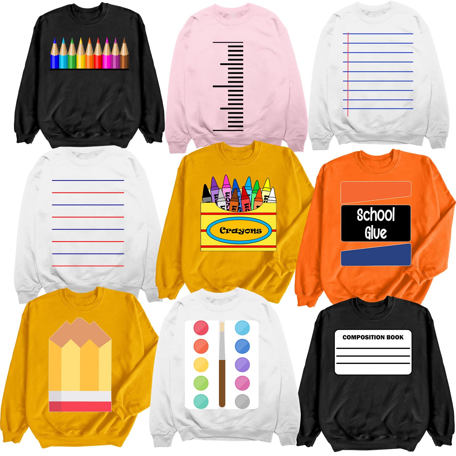 HHOD Group Halloween costumes Teacher School Supplies, Stationery Costume Matching Pencil, Color Crayon, Glue Costumes Sweatshirts