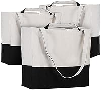 Vista 8 de Bolsa de lona reutilizable LINICE con asa larga y asa corta plegable, resistente y lavable (paquete de 3) Asas largas/cortas