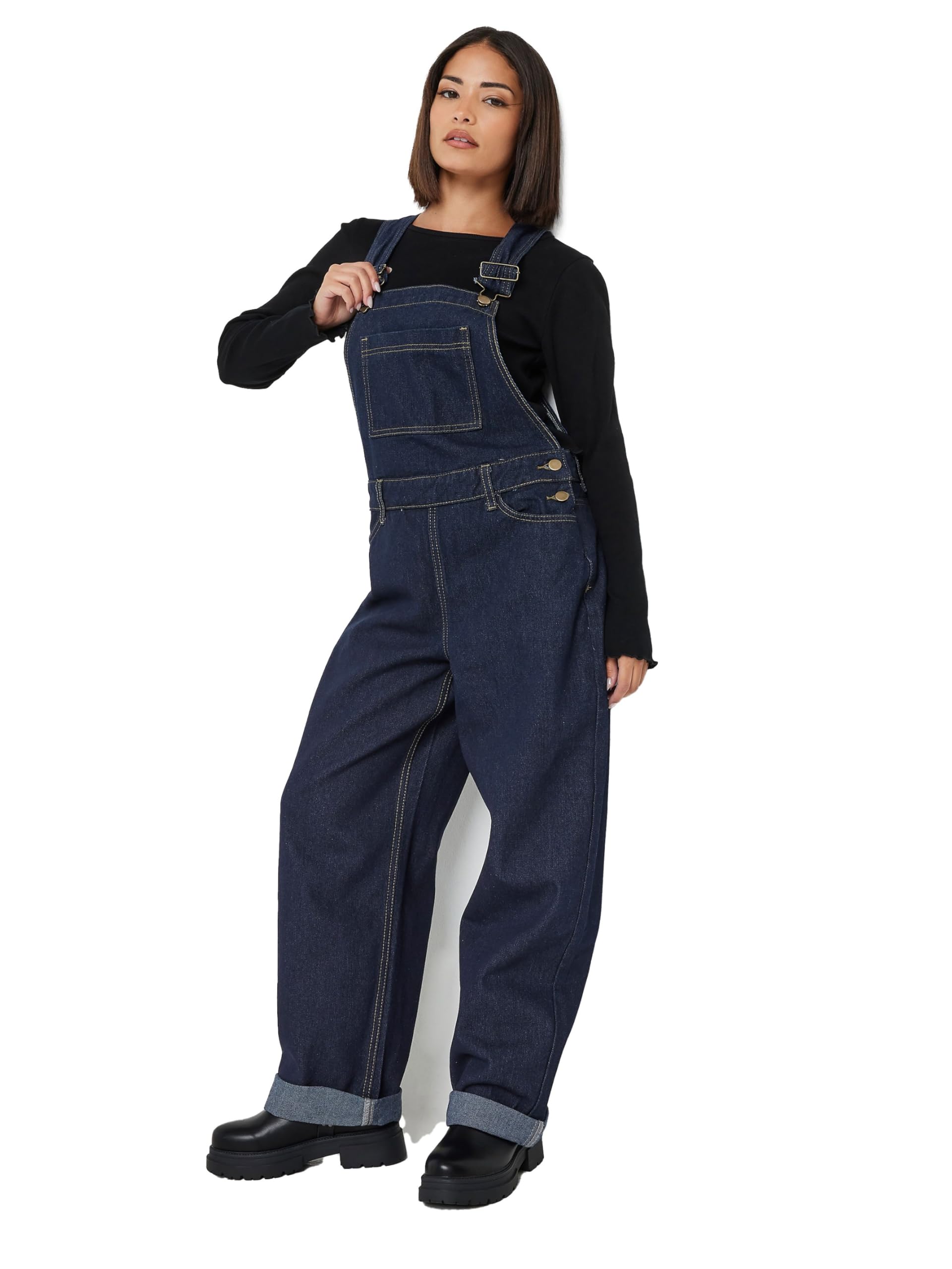 Pixiegirl Women's Blue Petite Indigo Straight Leg Cotton Dungarees Petite