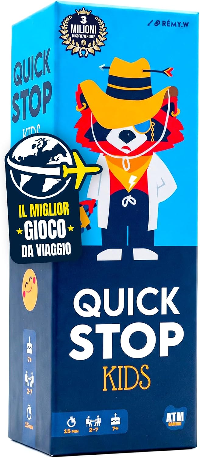 ATM Gaming QUICKSTOP Kids - Gioco di Carte per Bambini e Famiglie - Età 7+ - Da 2 a 7 Giocatori - Divertente e Veloce - Il miglior gioco da viaggio - Italiano