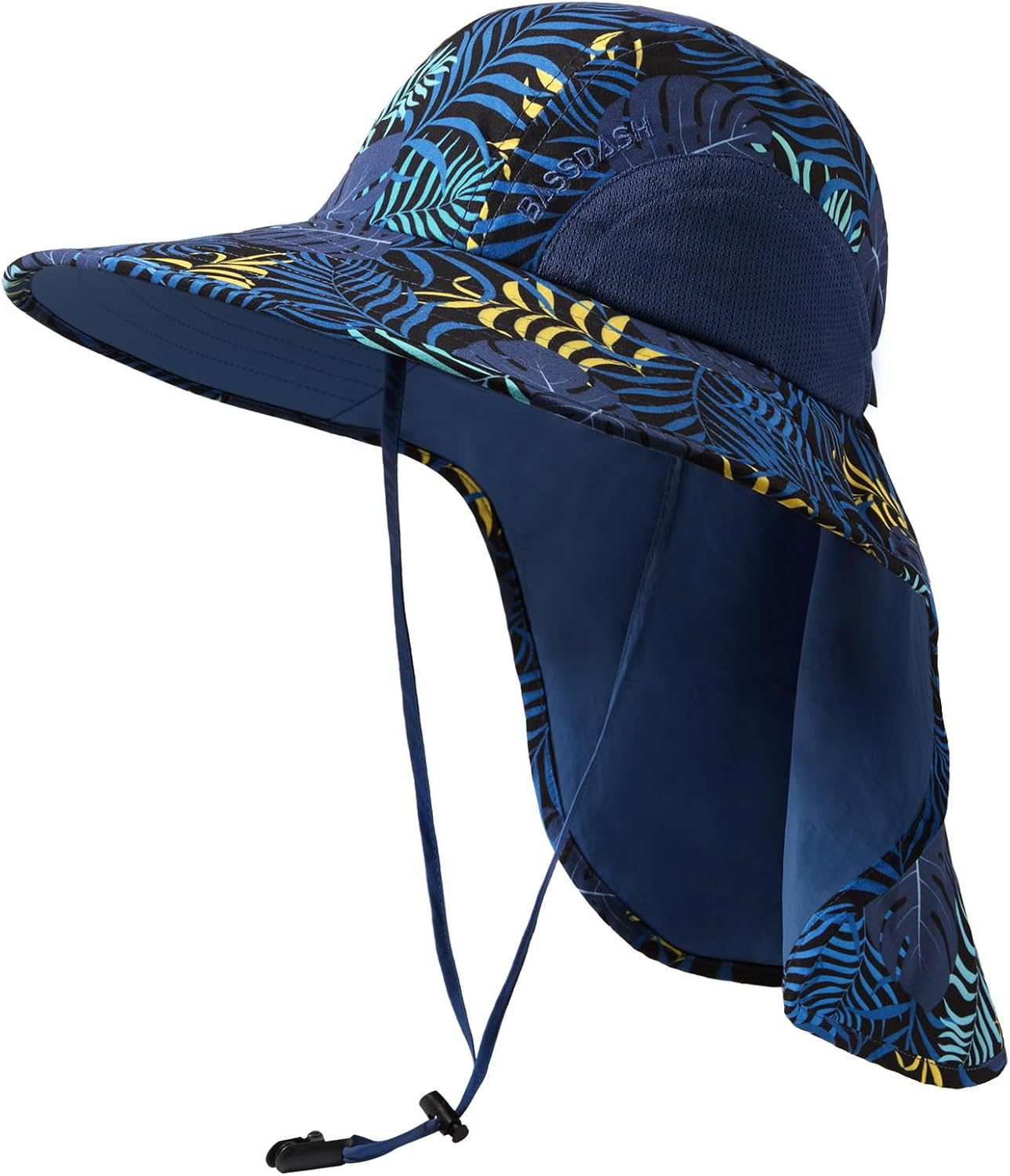 BASSDASH UPF 50+ Unisex Water Resistant Wide Brim Sun Hat with Large Neck Flap Ponytail Fishing Hat for Men Women