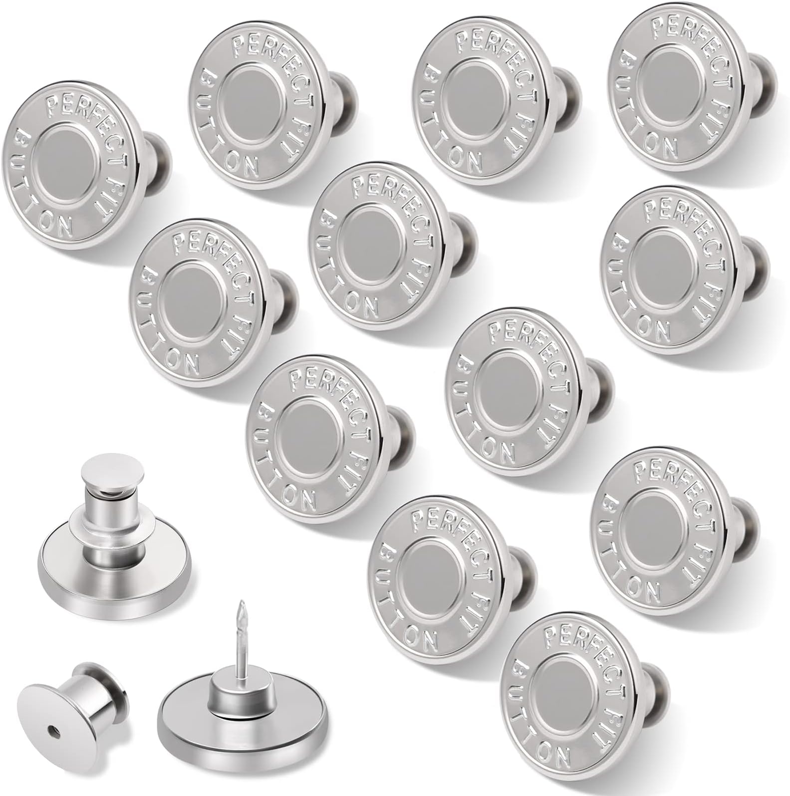 Ceryvop 12 Sets Buttons Pins for Jeans, No-Sew Replacement Jean Buttons for Loose Pants Tightener for Too Big