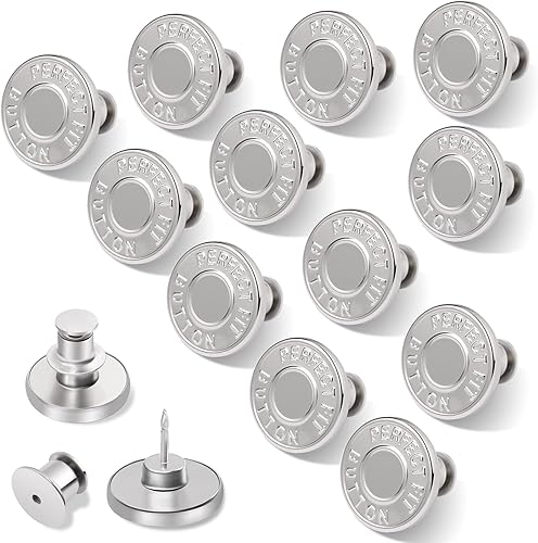 Miniatura 8 de Ceryvop 12 juegos de botones para jeans, sin coser y sin herramientas, reemplazo instantáneo botón de pantalón, ajuste de pantalones de metal