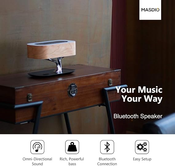 AMPULLA Masdio by Ampulla Bedside Lamp with Bluetooth Speaker and Wireless Charger, Table Lamp Desk Lamp with Sleep Mode Stepless Dimming