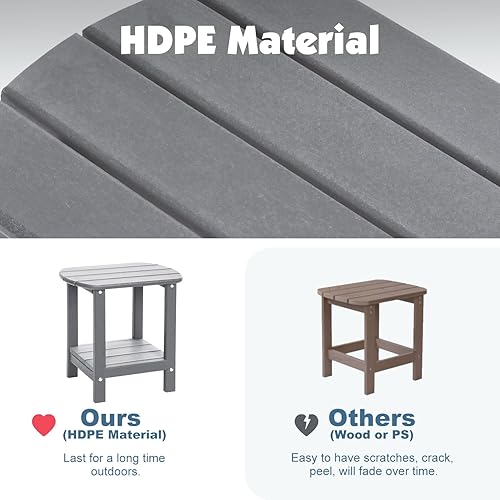Miniatura 5 de Mesa auxiliar para exteriores de 2 niveles Adirondack de polietileno de alta densidad para patio, mesa auxiliar resistente a la intemperie, mesa