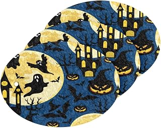 Scrub Sponge Halloween Moon Castle Kitchen Washing Dishes Cleaning Sponges Ghost Moon Pumpkin Non Scratch Sponge for Dish Countertops Sinks Floors Showers Tile Sinks, 3 Pack