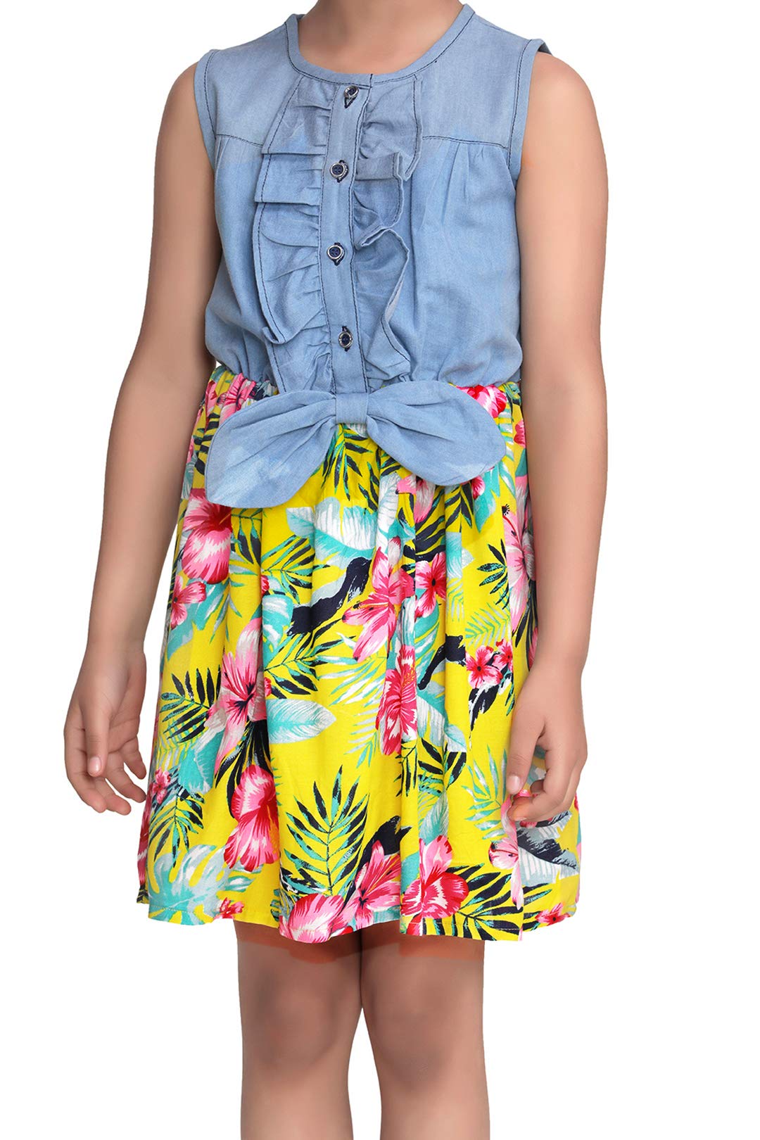 StyleStone Girls Denim and Floral Cotton Printed Dress (9257YelloLindaDrs2-3Y) 2