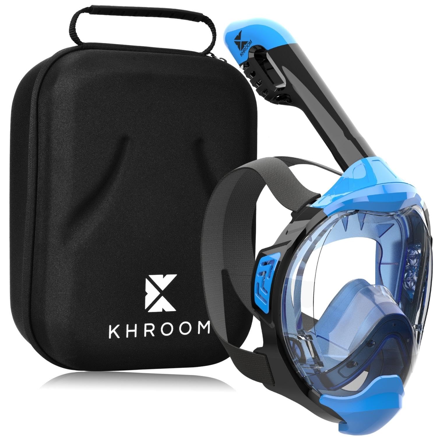 Khroom Full Face Snorkel Mask Adults and Kids 3 + | Certified CO2 Safe | Alternative to Snorkel Set | Snorkelling Equipment - Seaview Y (L/XL Blue + case)
