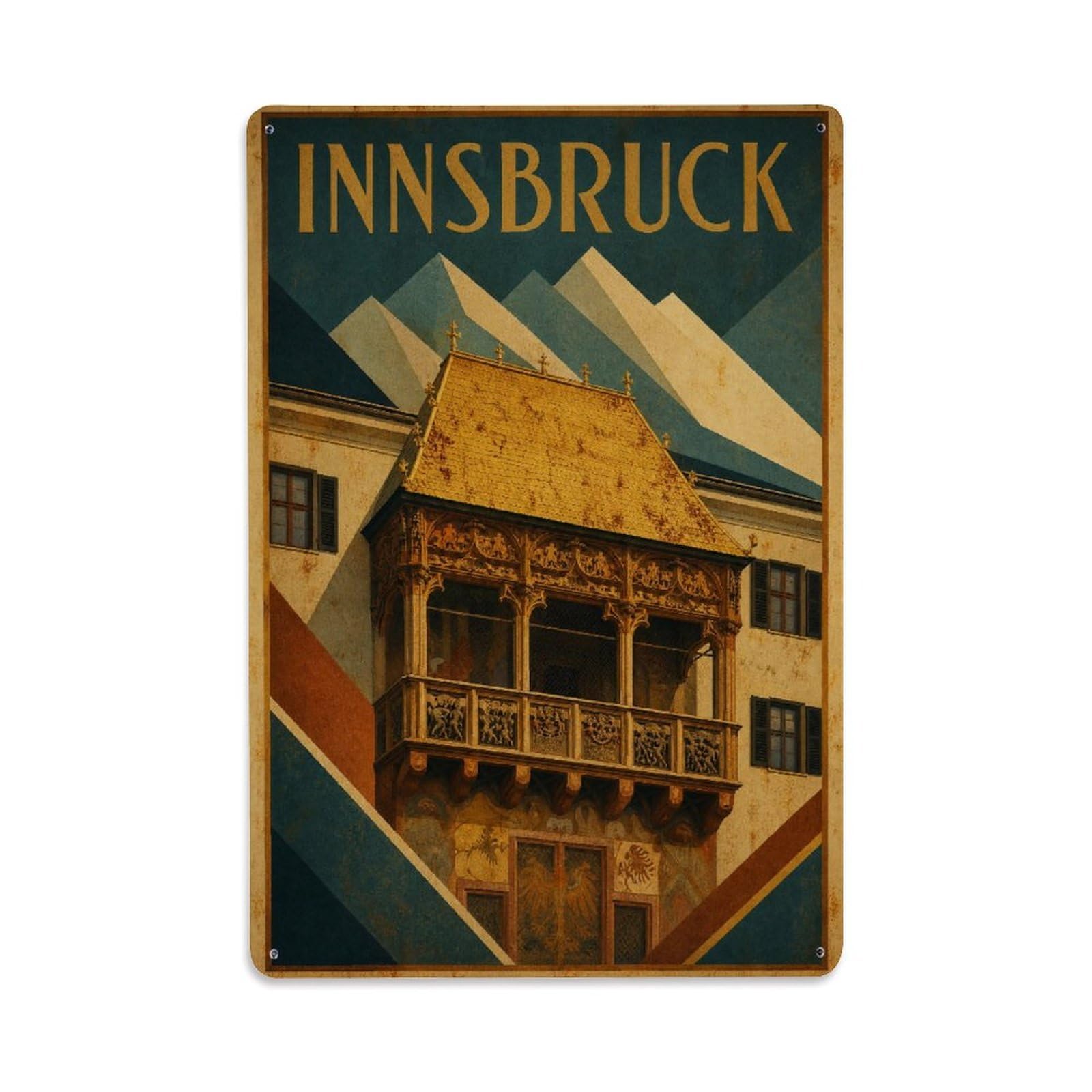 Huiyhb 8X12inch(20X30cm) Vintage Travel Innsbruck Golden Roof Austria Metal Tin Sign