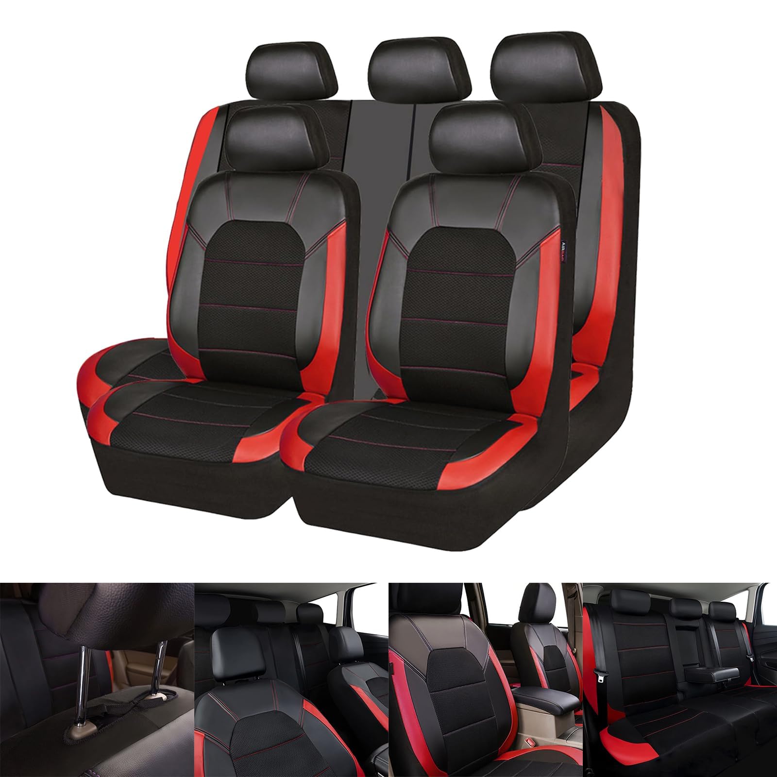 Ensemble de Housses de Siège Auto pour Ford Fusion 2010-2024, Imperméable Durable Protection Complète Avant et Arrière pour Voiture,D Black+Red