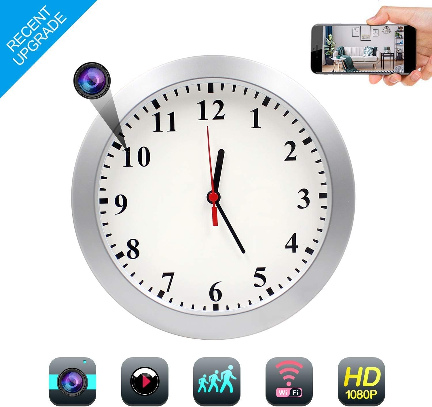 Monkaim HD 1080P WiFi Spy Camera Wall Clock Hidden Camera with Motion