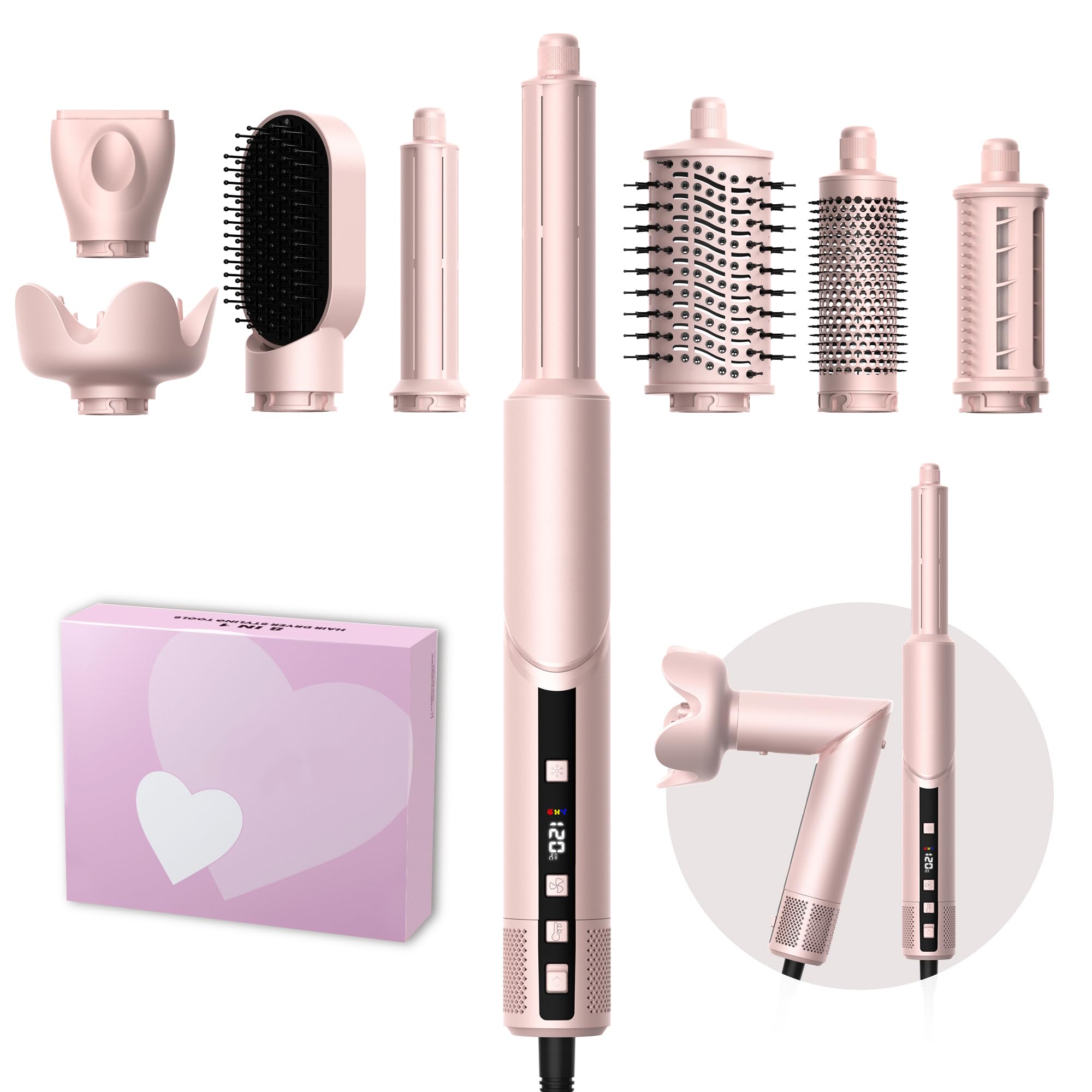 MogaWave Pro Air styler 8 in 1 Hair Styler set 1400w Airbrush Haarstyler mit 110000 U/Min fön mit diffusor, Rundbürstenföhn, Lockenstab Auto-Wrap, Glätteisen, Zum Styling, Volumize, Locken und Glätten