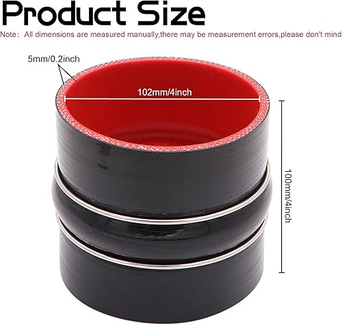 Miniatura 6 de Manguera de silicona de 4 pulgadas (4.016 in) ID Hump, manguera de acoplador recto reforzada de 4 capas, longitud 4 pulgadas de grosor 0.197 in con