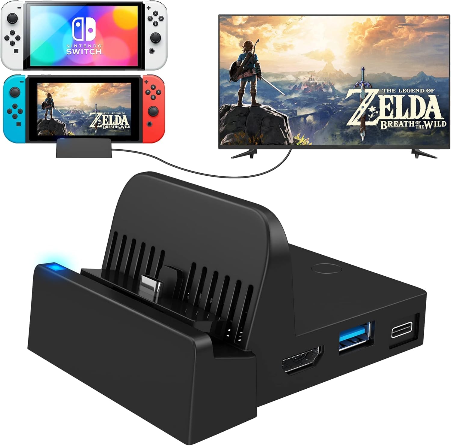 Ponkor Switch TV Docking Station para Switch, 1080P HD Switch TV Dock, 4K HD Switch/Switch OLED Adaptador con Interfaz HDMI y Puerto USB 3.0, Portátil USB C a HDMI TV Adaptador