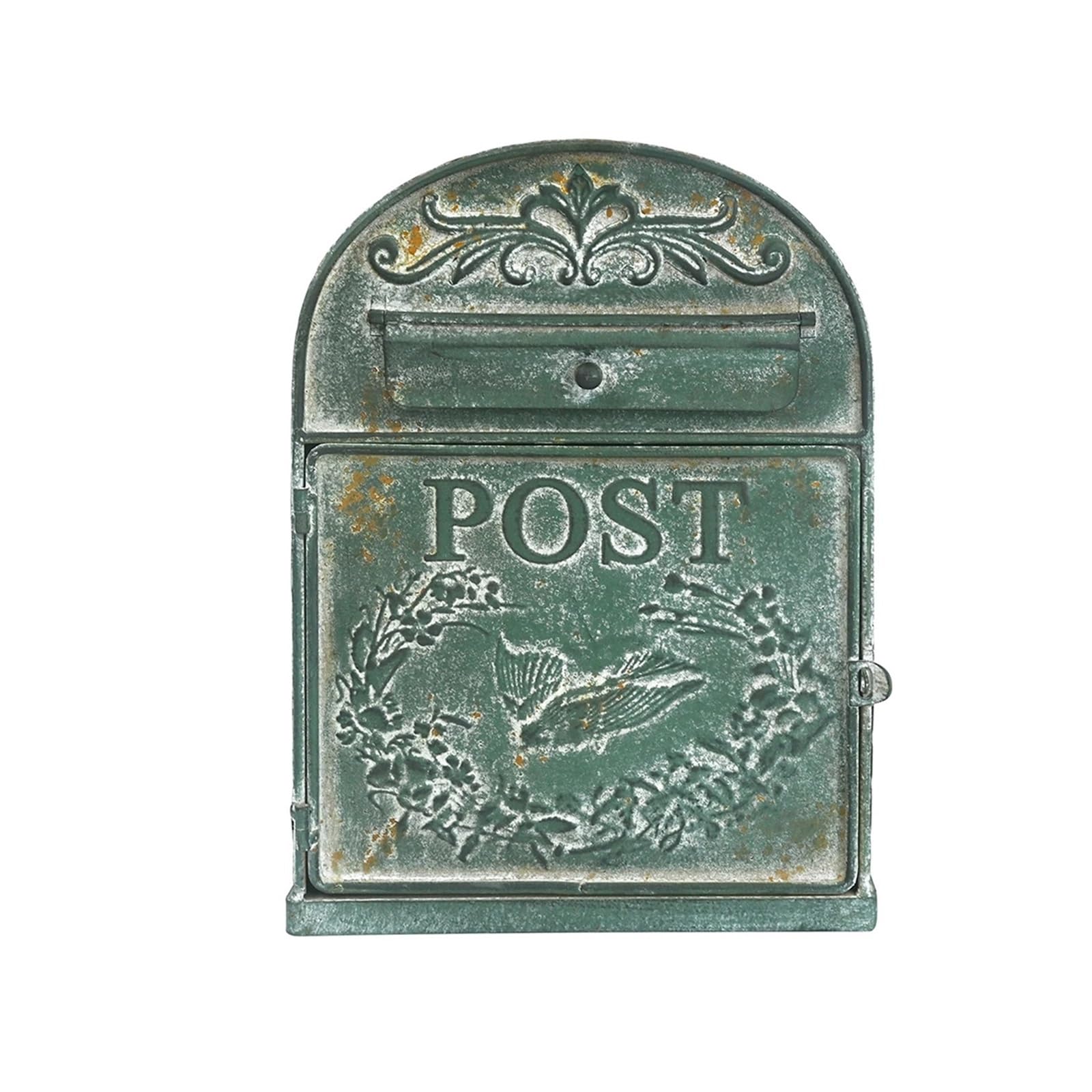 Locking Mail Box for Outside, Green Wall Mount Mailbox Metal Farmhouse Decorative Post Box