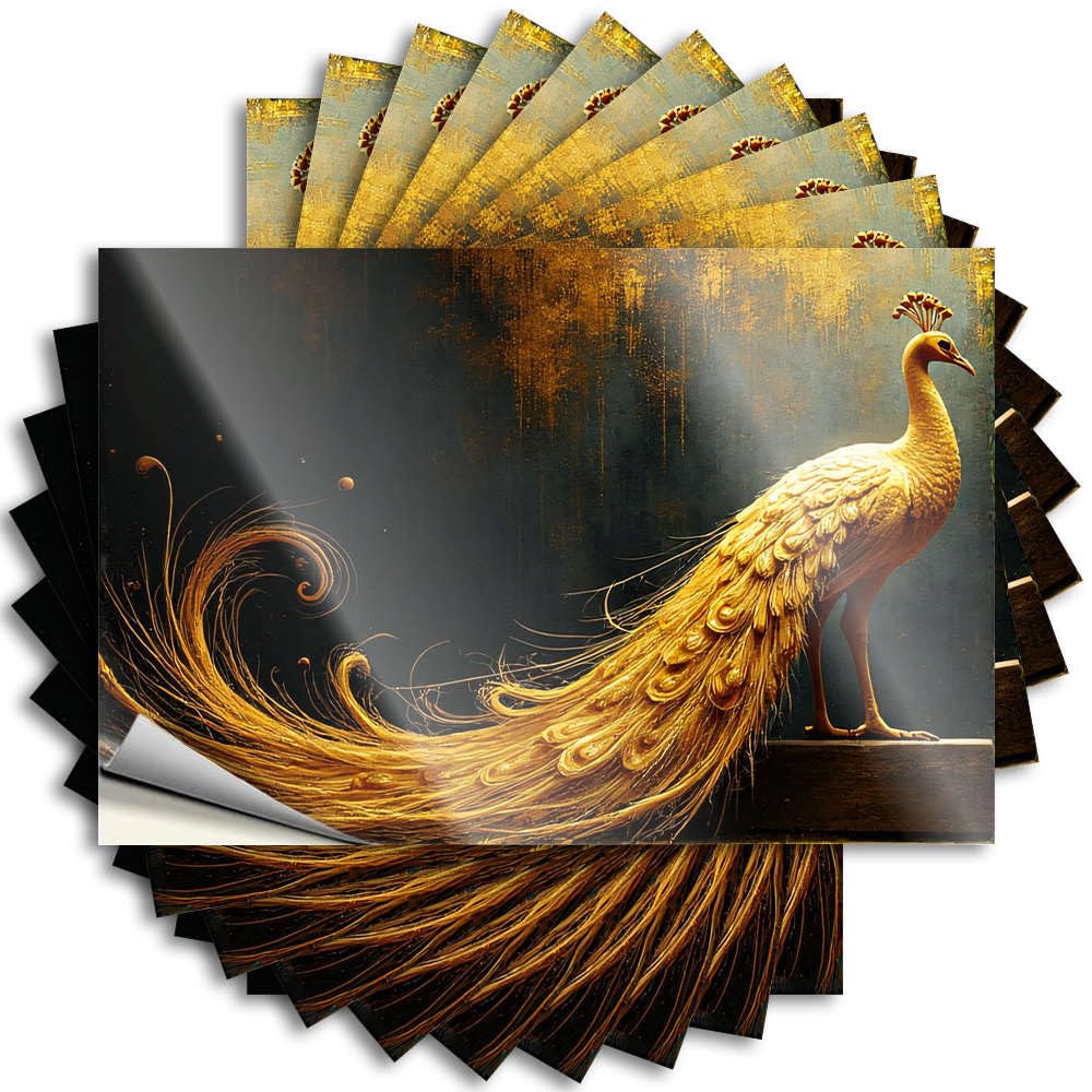 Golden Peacock with Flowing Tail Feathers Vintage Restroom Accessories - Quote Cover Removable Vinyl Decal(12X18CM)