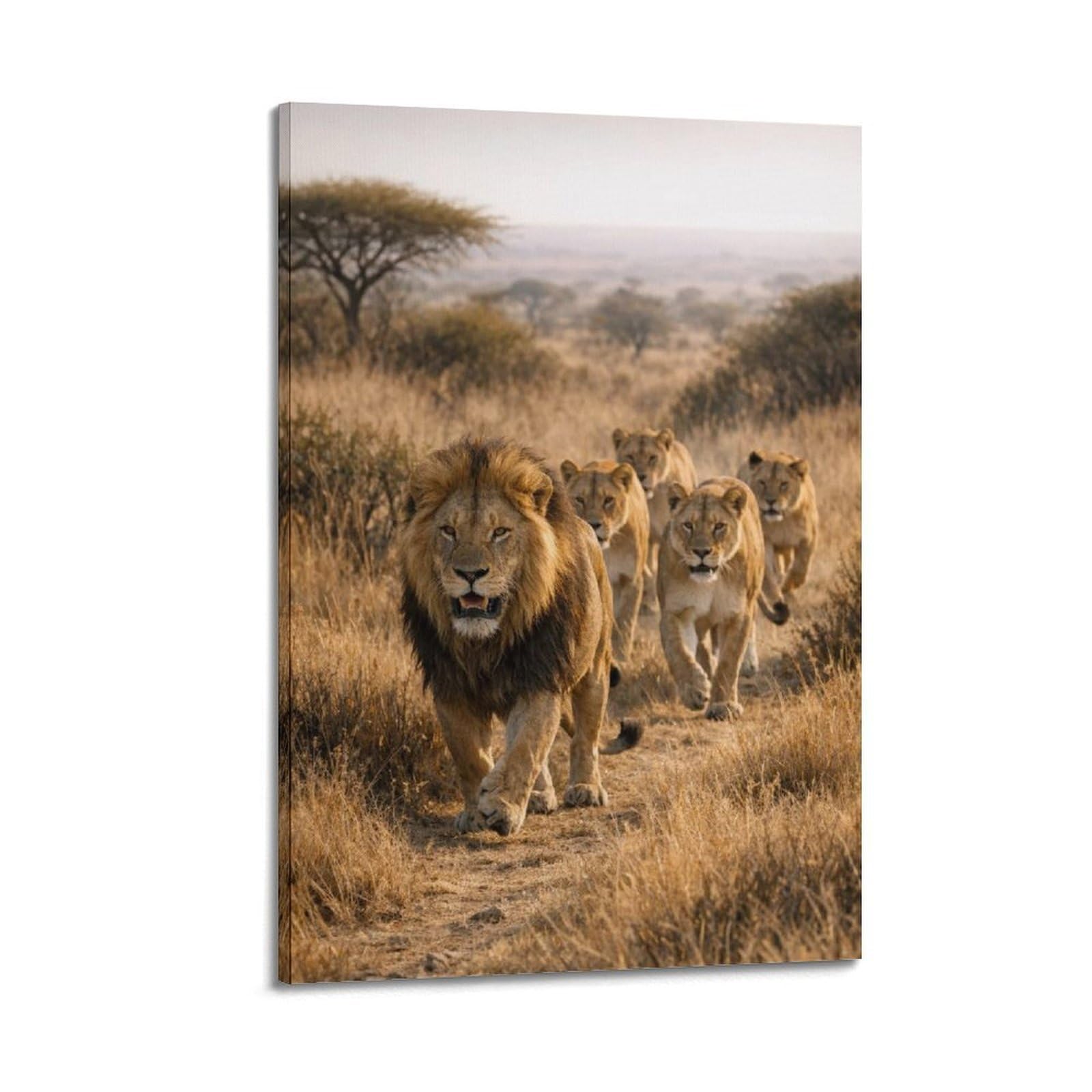 Xkuga Boys Frame-Style Wildlife Poster African Lion Savannah Predator Safari Modern Decorative Canvas Prints - Ideal Wall Art For Family, Man Cave, Game Room, & Girls Bedroom 24X36inch(60X90cm)
