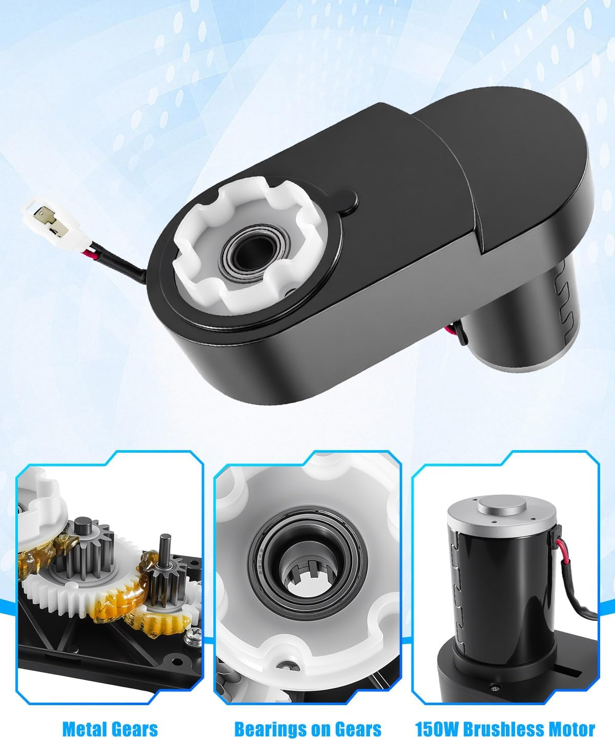 24V High Power Motor Gearbox for Power Wheel Kids Ride On Car, 3250RPM 150W Brushless Gearbox Replacement, Compatible with Huffy Truck, Dynacraft Realtree 24V, Torex UTV 4x4