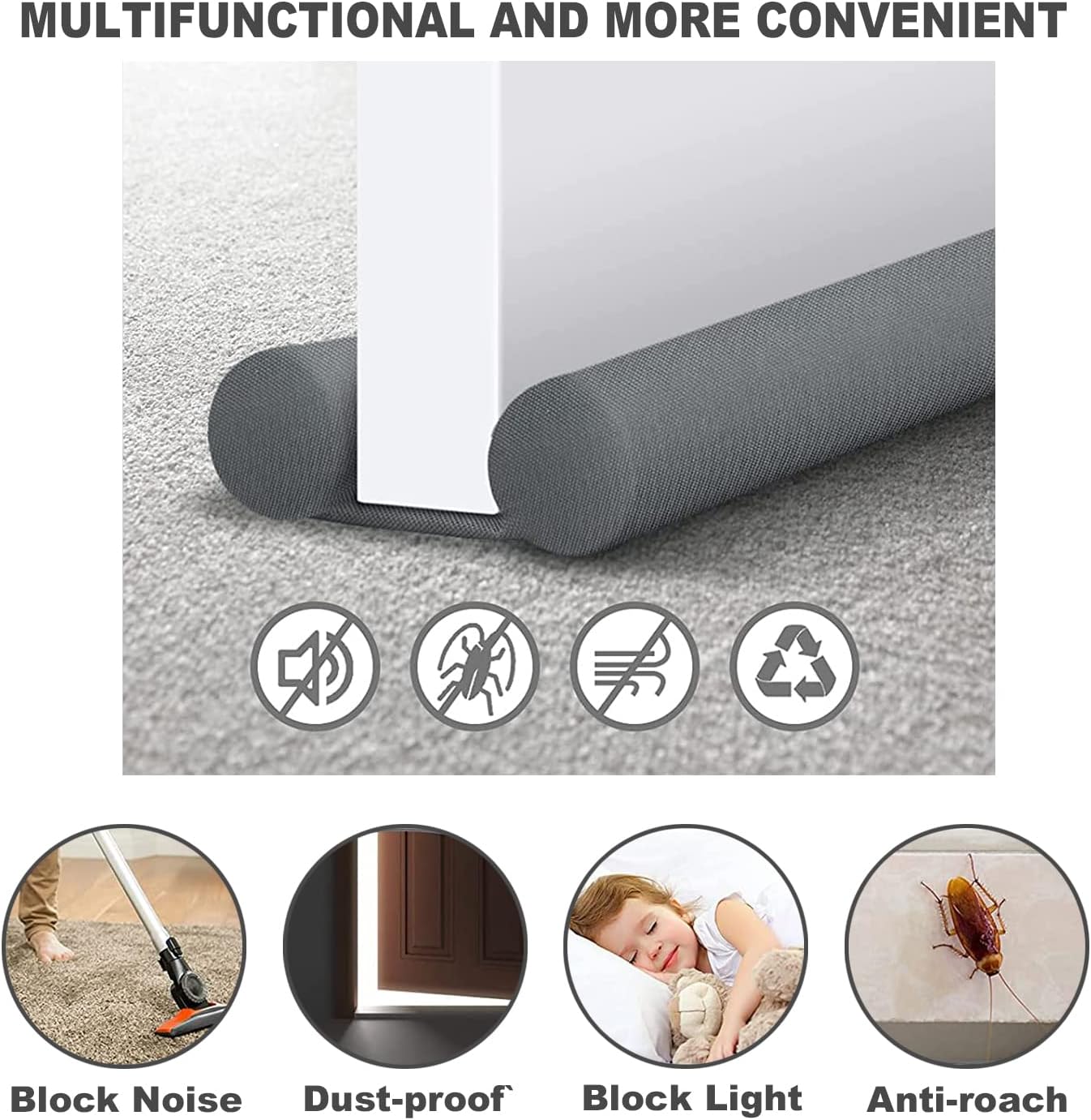WEXHUG Waterproof Twin Door Draft Stopper Adjustable Size 30" to 36" Weather Stripping Noise Blocker Window Breeze Blocker (Gray)