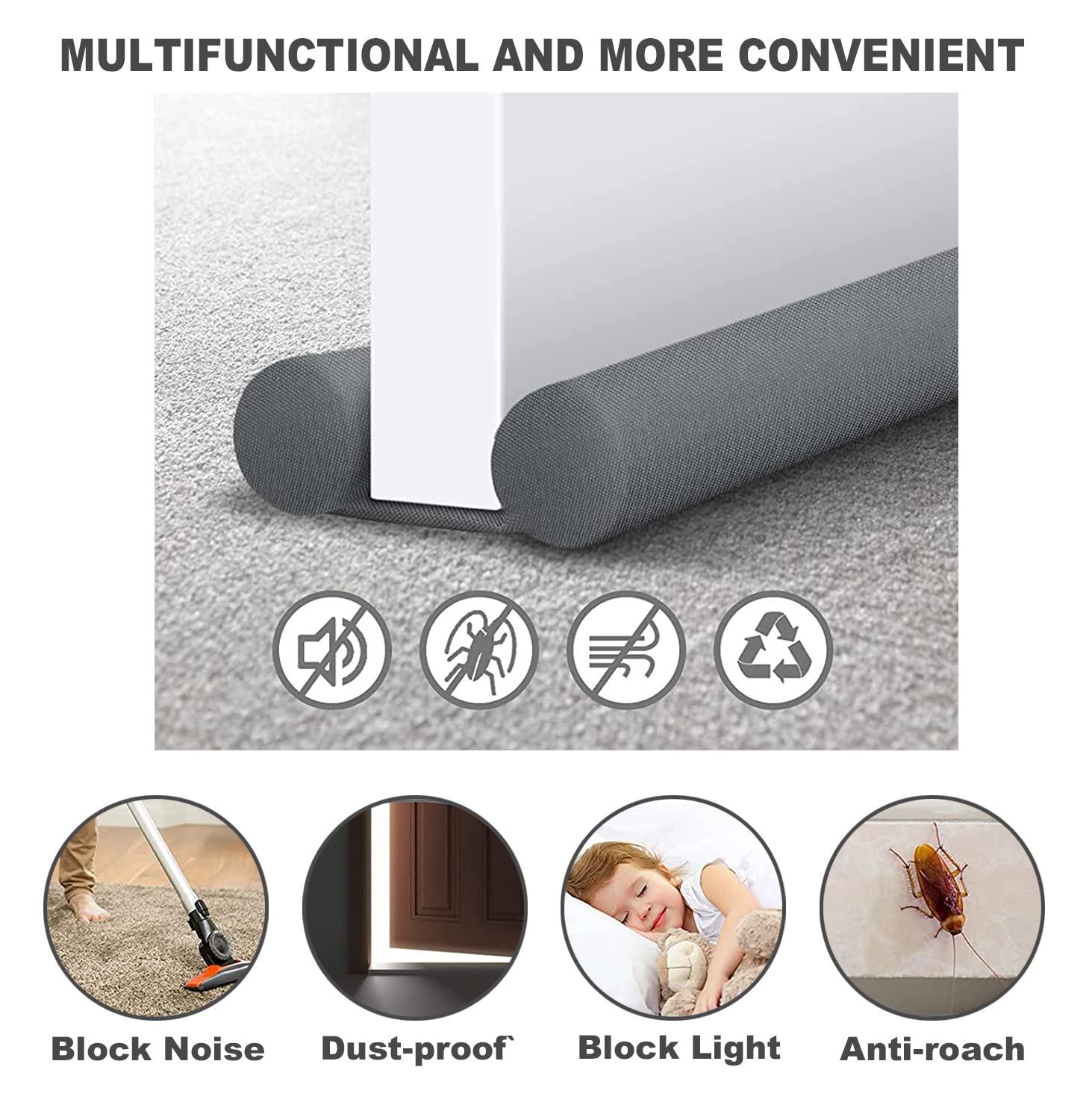 Differeye Twin Door Draft Stopper - 36 Inch Adjustable Weather Stripping, Noise & Wind Blocker, Grey/White (2 Pcs)