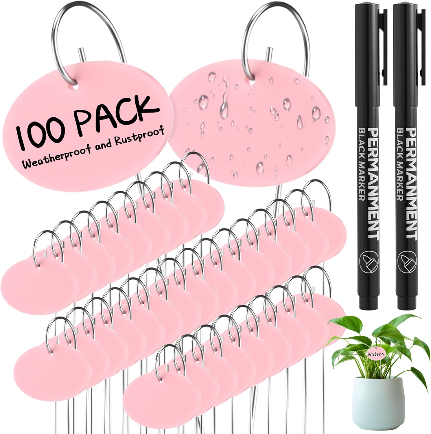 Novabright 100 Pcs Black Acrylic Plant Labels with Metal Stakes 7.9 Inch Garden Markers Plant Labels Waterproof Weatherproof Reusable Tags with 2 Marker Pens for Outdoor Potted Plants, Seed, Flowers
