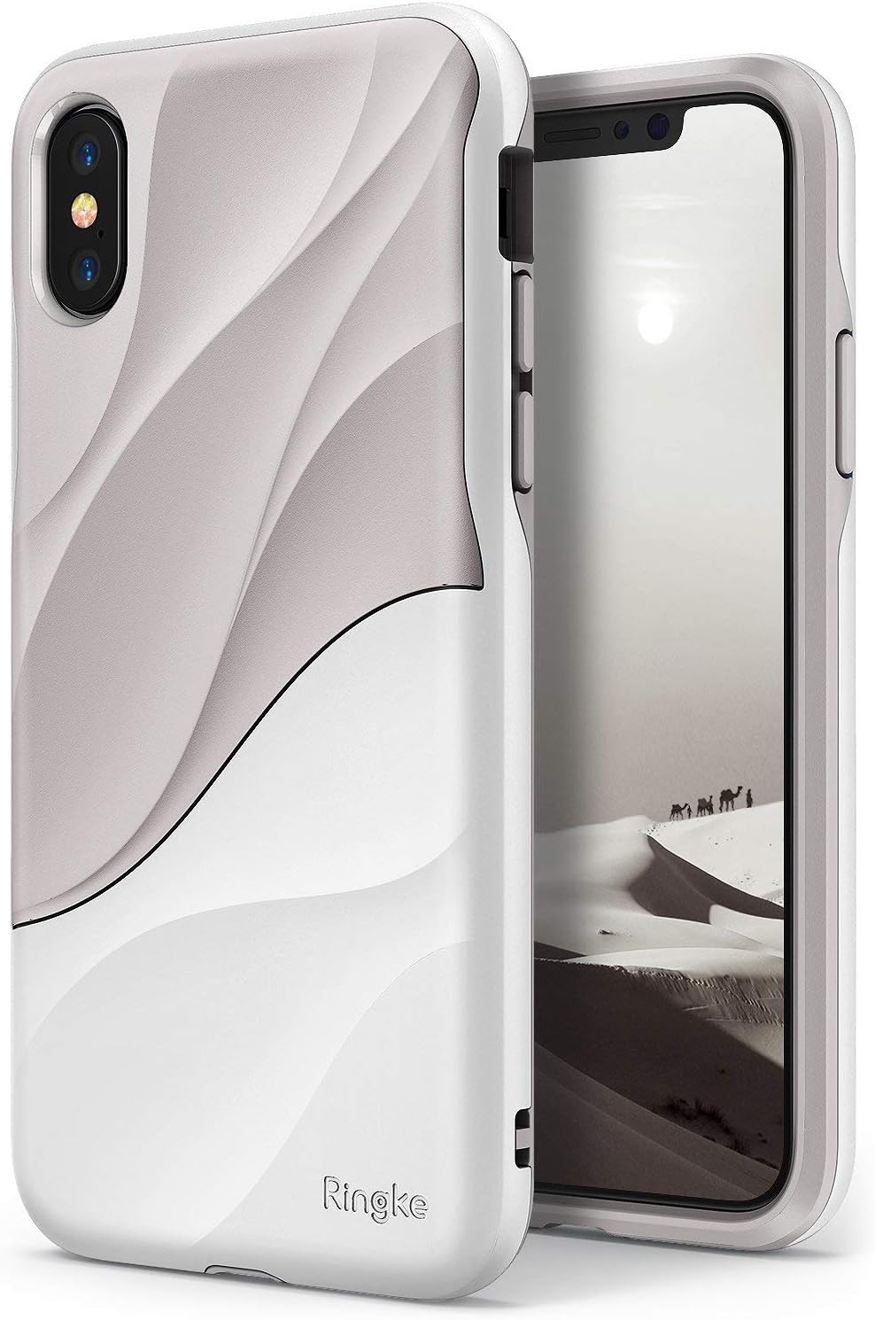 Ringke Wave Case Compatible with iPhone X iPhone 10, Qi Wireless Charge Compatible Dual Layer Heavy Duty Textured Shock Absorbent Drop Resistant Protection Design Cover - Gray White