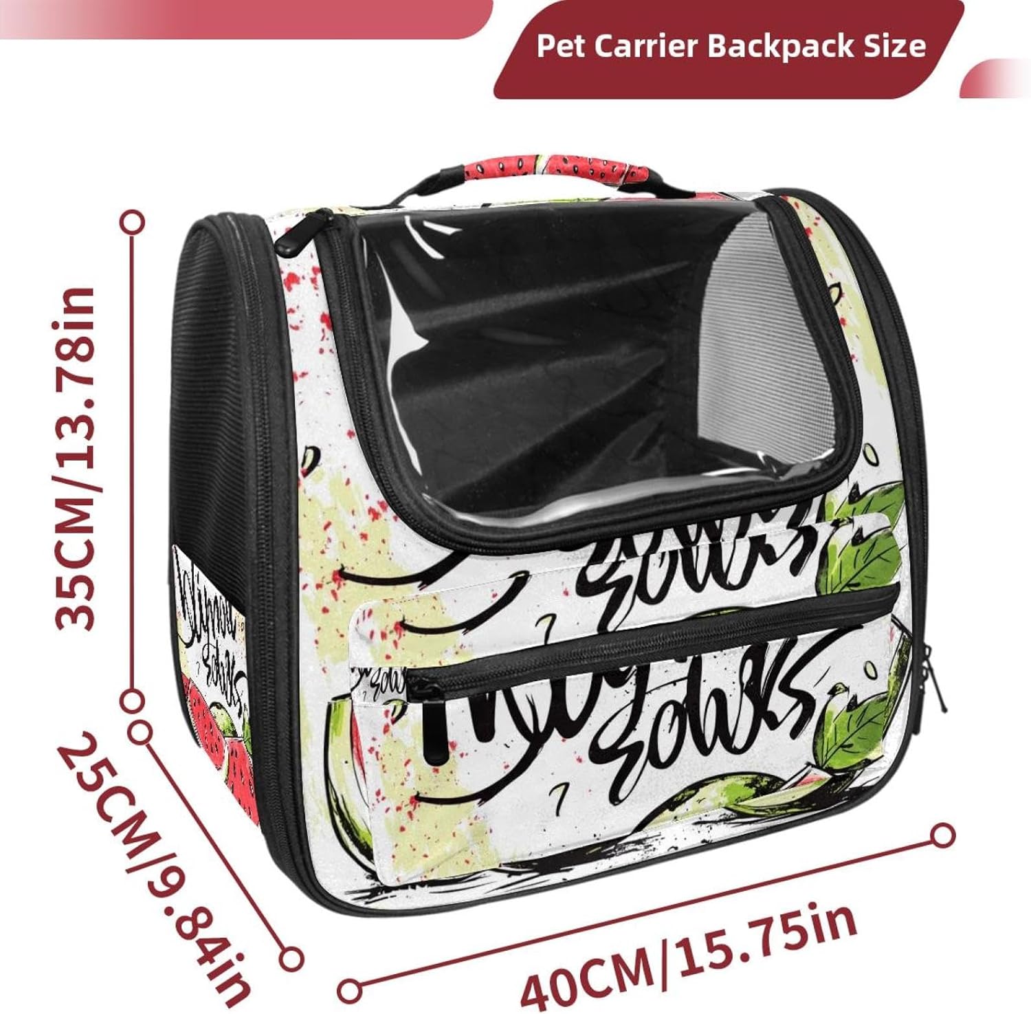 Portable Travel pet Backpack Carrier Hamster Bag Small Dog cat Carrier Breathable Hang Bag, Vector Card with Watermelon and Lettering 3