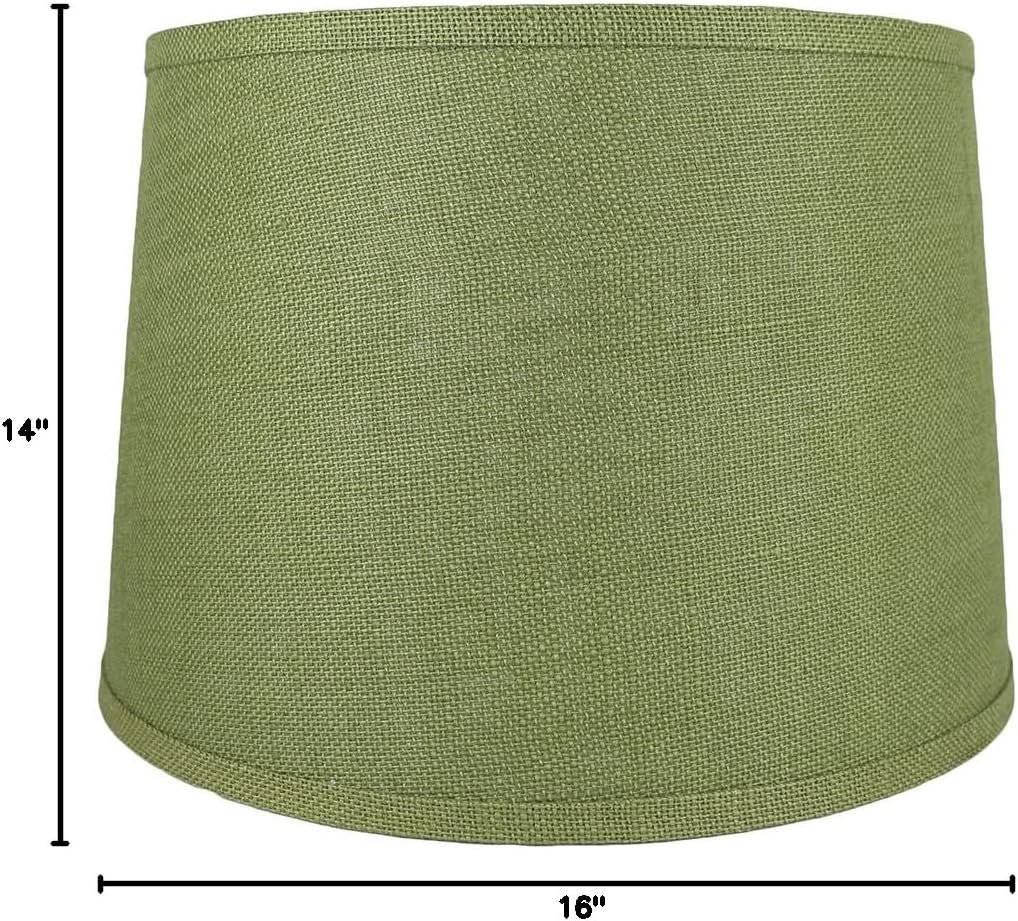 Urbanest French Drum Burlap Lampshade, 14-inch by 16-inch by 11-inch, Khaki Green