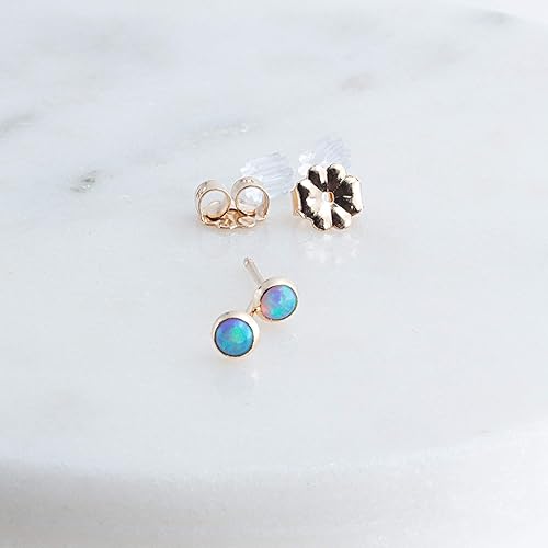 Miniatura 6 de Light Blue Opal 3mm Tiny Stone in 14K Gold Filled Bezel Set Stud Handmade Earrings Post Piercing Birthstone Earrings Jewelry for Women or Teens
