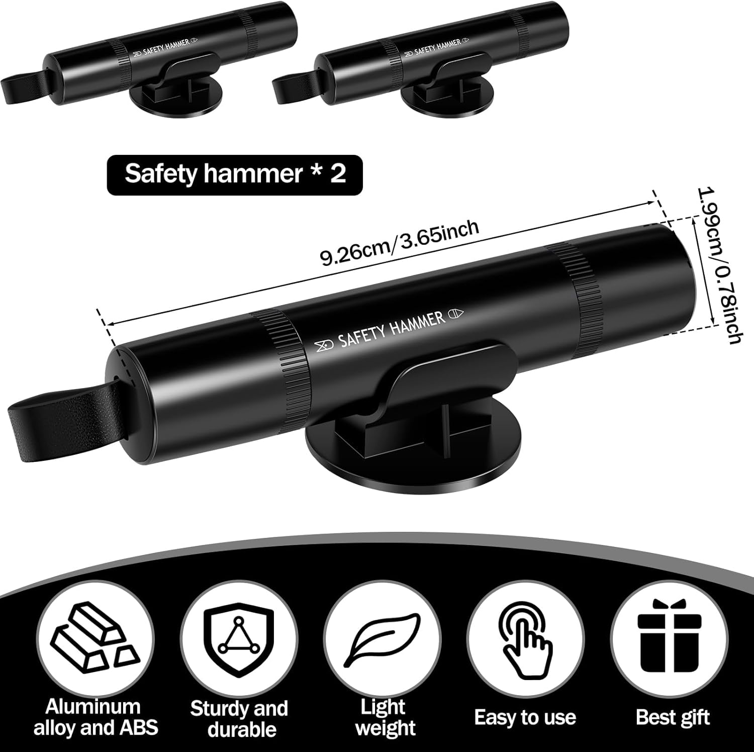 Car Safety Hammer, 2-in-1 Window Breaker, Escape Tool with Seat Belt Cutter for Emergencies,Black