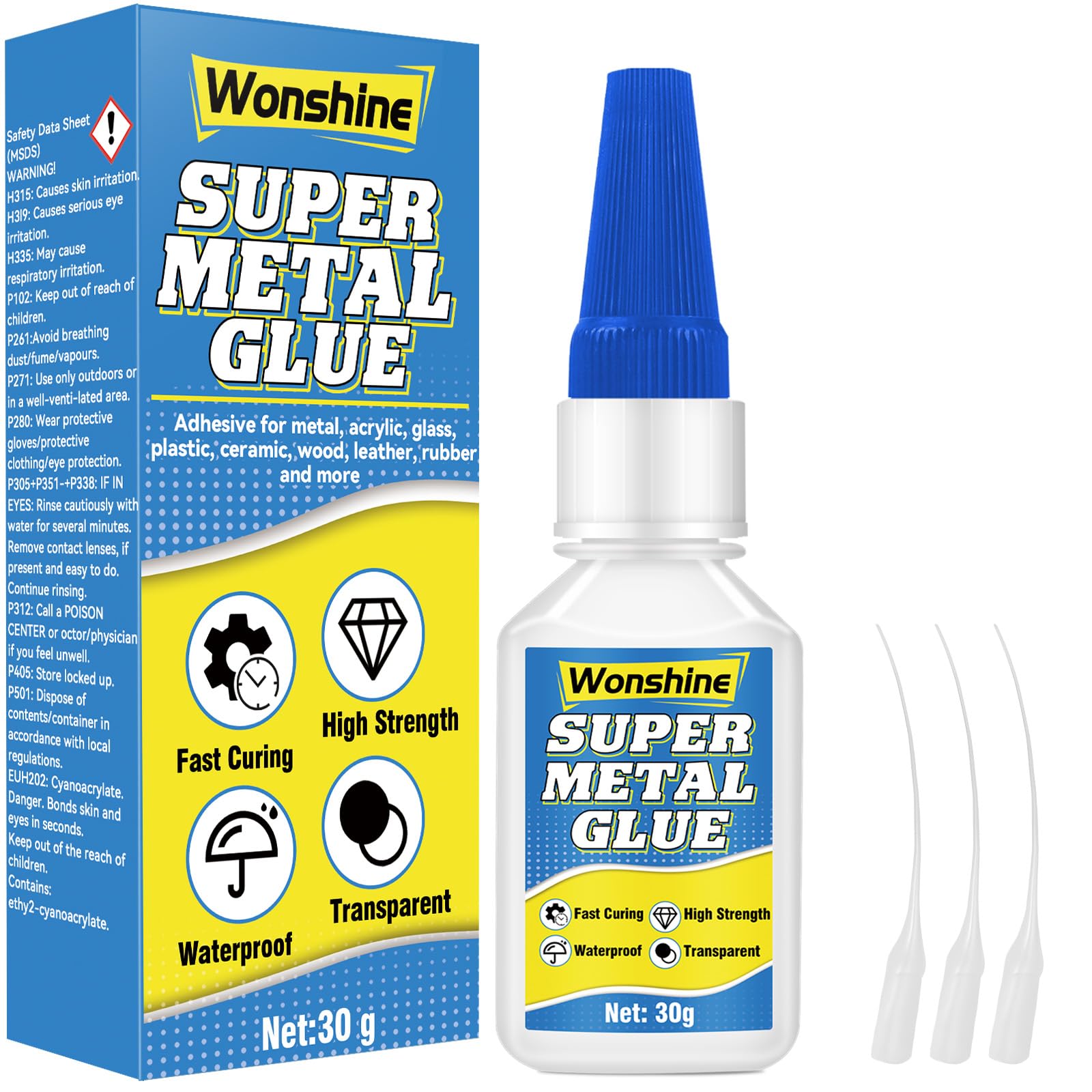 Metal Glue 30 g, Clear Superglue for Steel, Zinc, Aluminum and Other Metal Material, with Anti-Clog Cap, Waterproof, Heat-Resistant