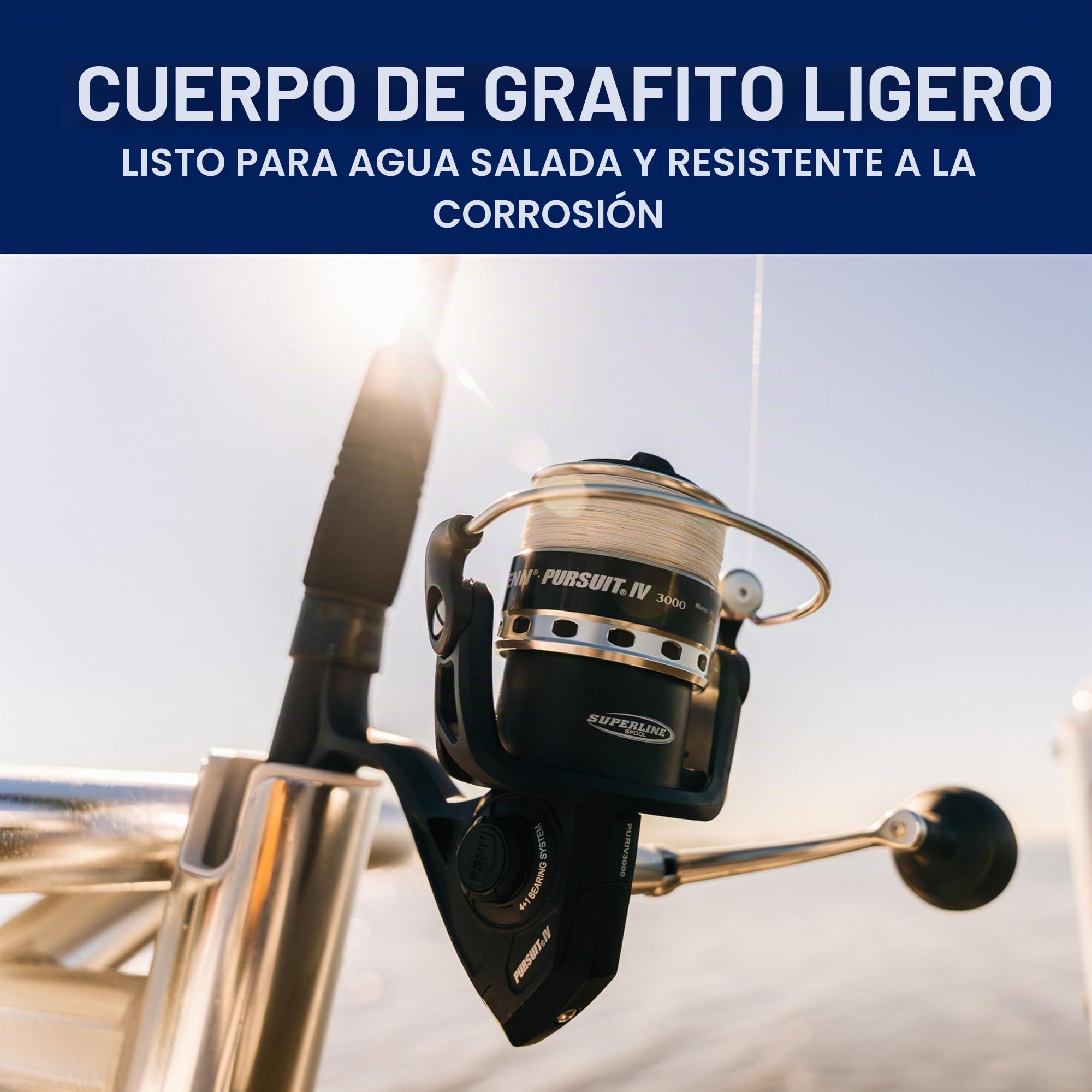 PENN Pursuit IV - Carrete Giratorio de Agua Salada, Pesca giratoria, Plantilla, Carrete de señuelo para Uso Completo, Barco, Kayak, Orilla, Negro y Plateado