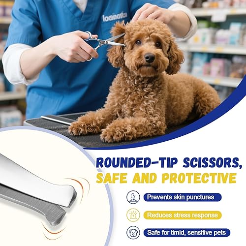 Miniatura 2 de Kit de depilación de orejas de perro, polvo de oído, juego de tijeras y pinzas de aseo de punta roma, herramienta segura para arrancar el pelo para