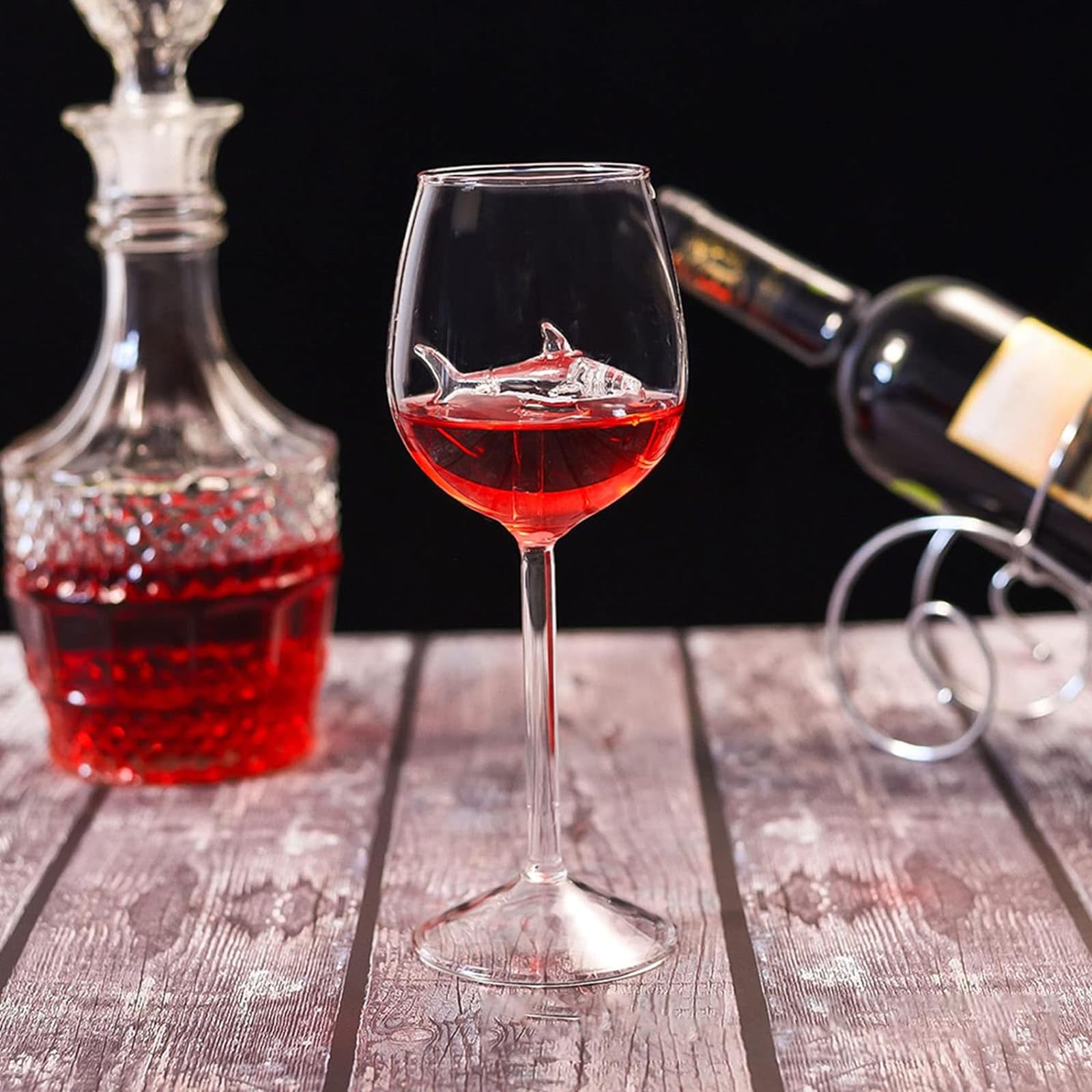 Hai-Weingläser Set – 2 Stück Mit Hai Im Inneren, Kristallglas, 300ml, Perfekt Für Partys & Geschenke