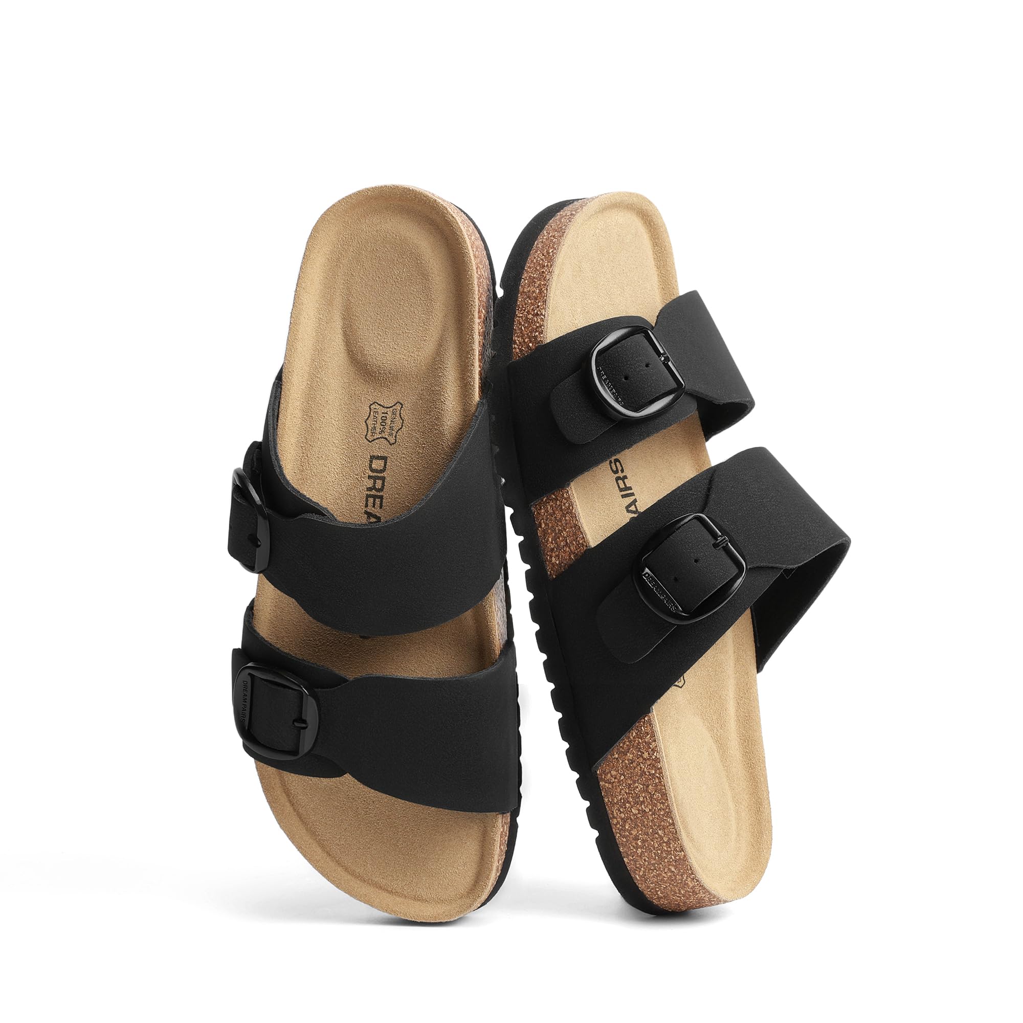 DREAM PAIRS Women's Slides Double Buckle Arch Support