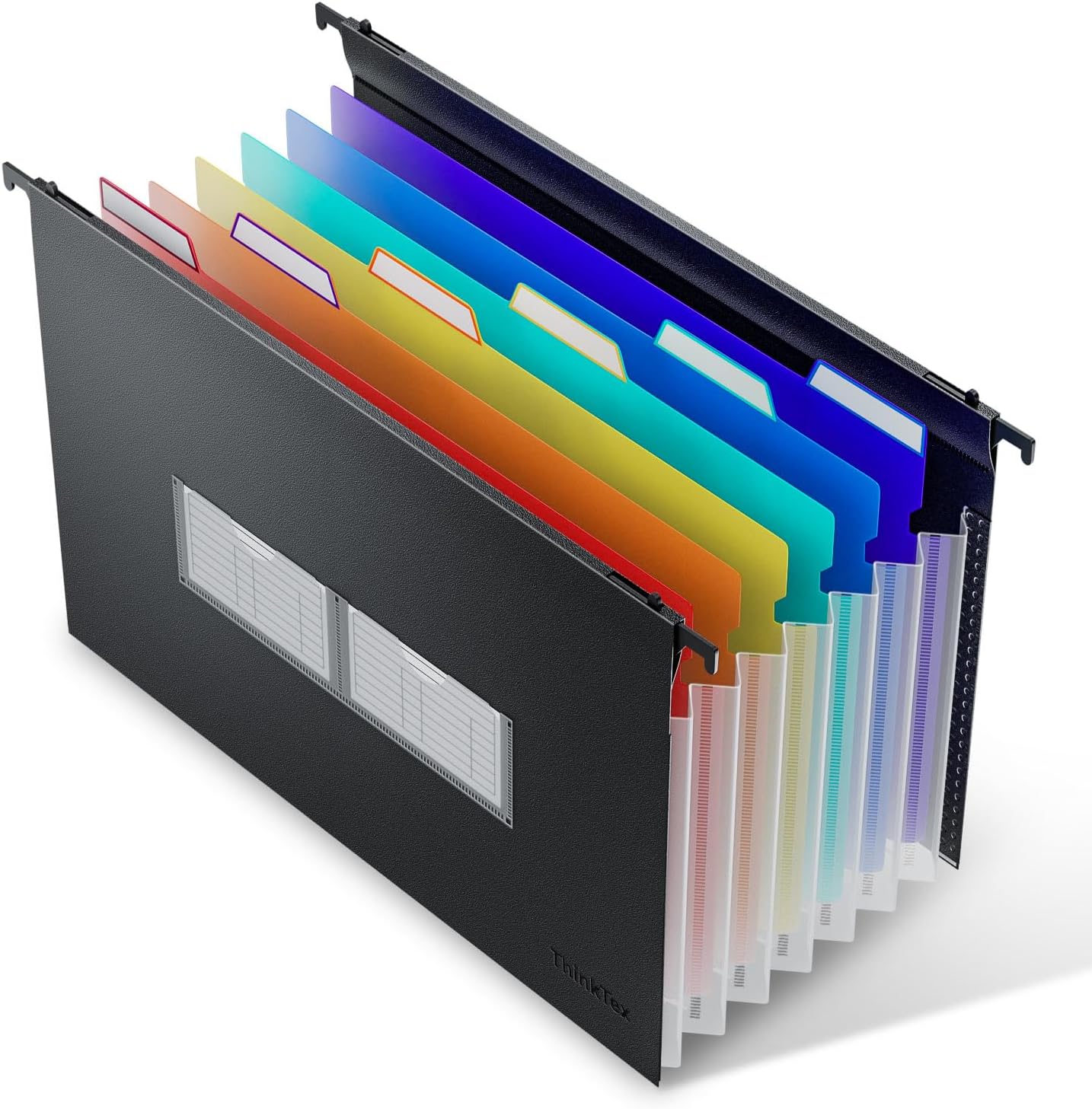 ThinkTex Plastic Expanding Hanging File Folders, 7 Innovative 1.2" Accordian Pockets, Large Capacity, Multi-Color Tabs, Legal Size for Filing Cabinet - 1 Pack