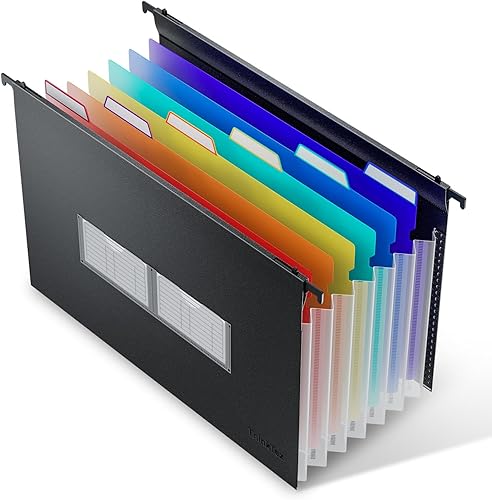 ThinkTex Carpetas colgantes expansibles de plástico, 7 innovadores bolsillos de acordeón de 1.2 pulgadas, gran capacidad, pestañas multicolor,