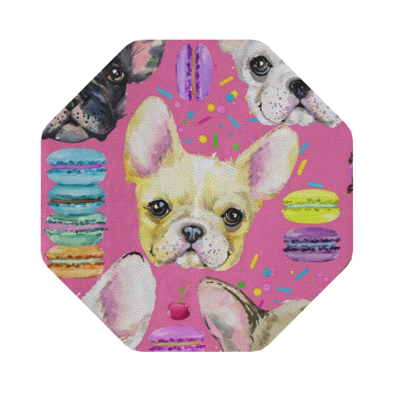 animal dog PU Leather Coasters Set of 6 Octagon Drink Coasters