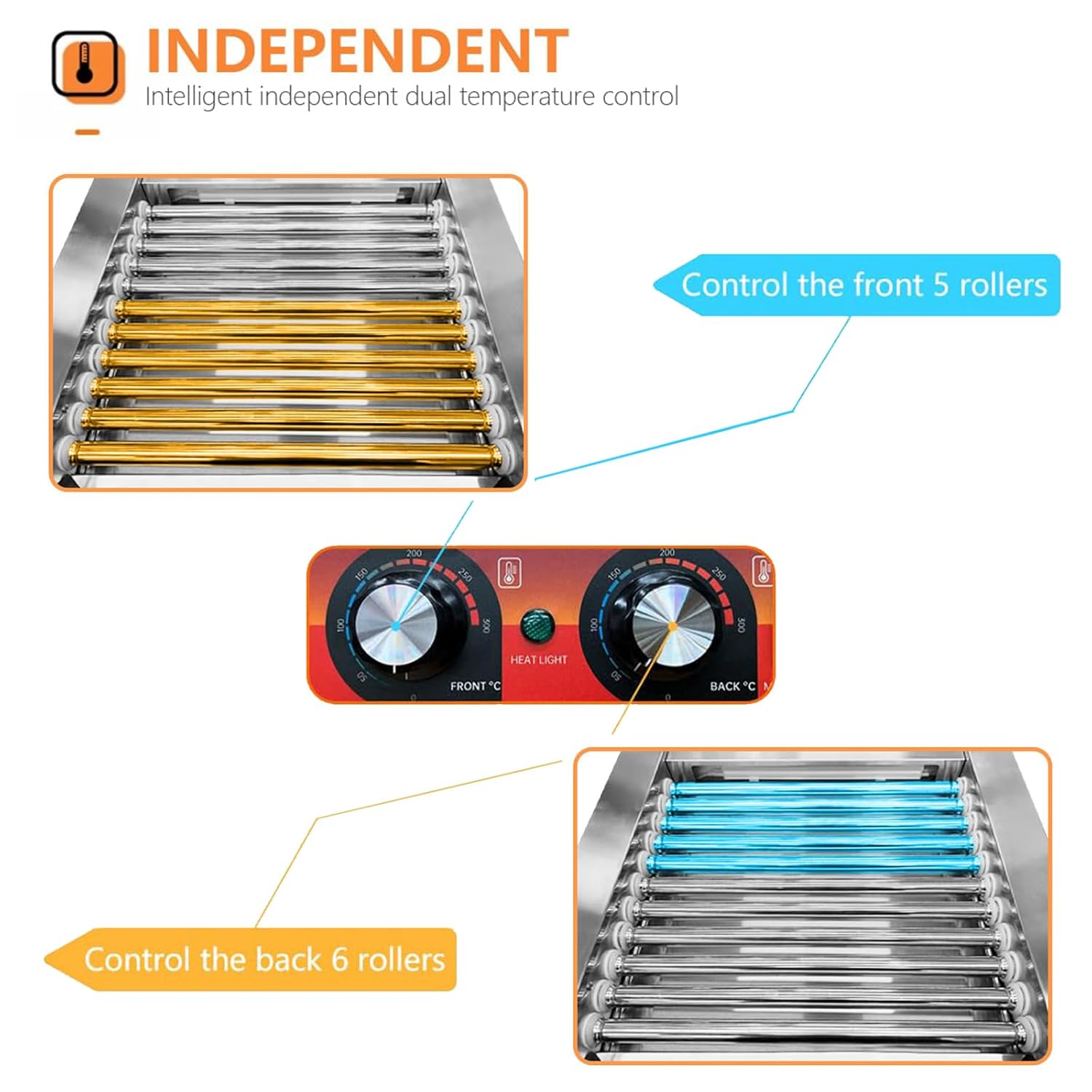 Vexon Hot Dog Roller, 11 Rollers 30 Hot Dog Capacity,1670W Stainless Steel Hot Dog Machine， Includes Removable Glass Cover for Snack Bar Convenience Stores