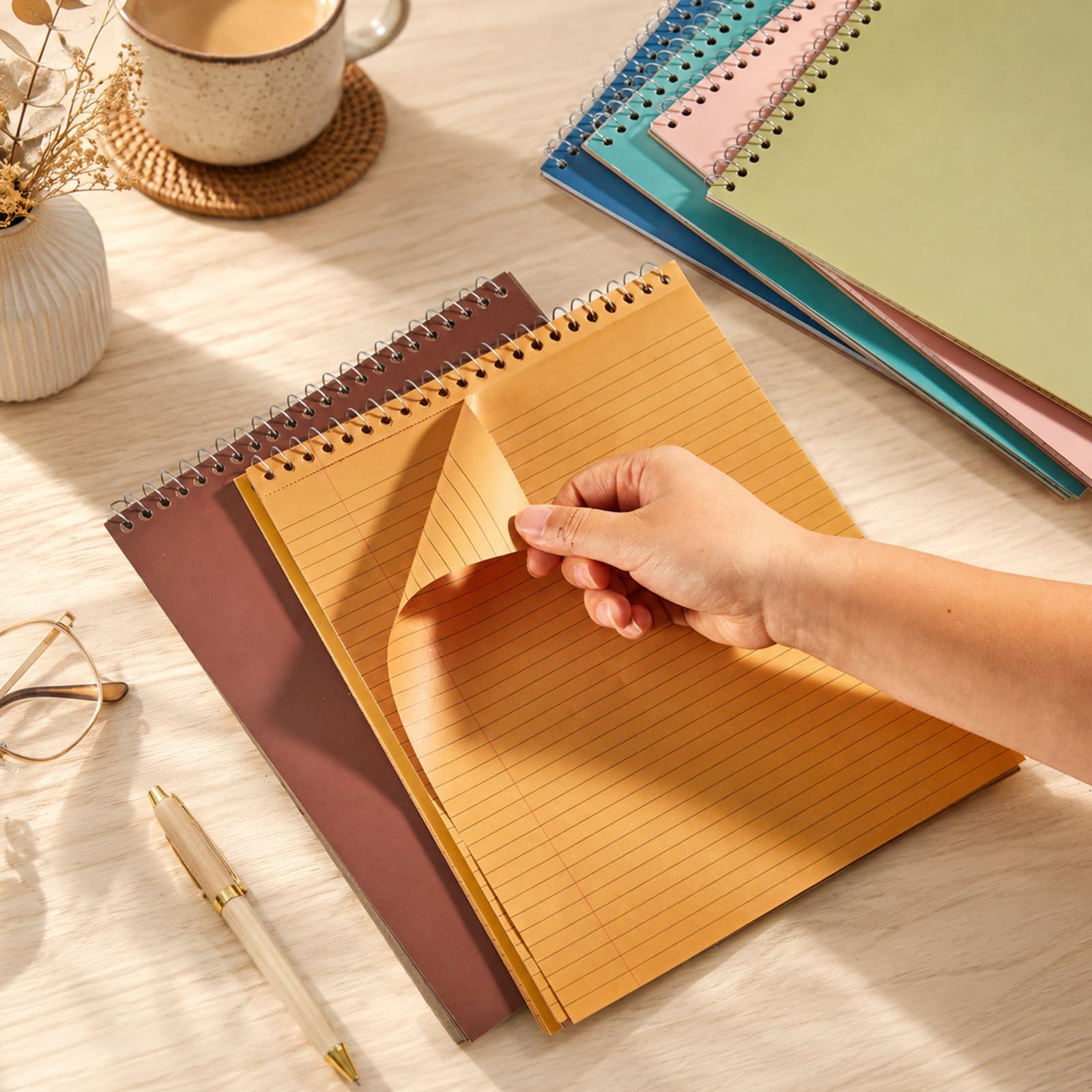 gisgfim 6 Pcs Boho Top Bound Spiral Notebooks 8-1/2" x 11" College Ruled Aesthetic Legal Pad Steno Pads Paper Notebook Wirebound Notepad for Writing School Office Business Supplies