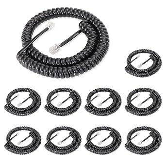 Lativu Telephone Cords for Landline Phones, 10 Pack Telephone Cord, 4.5 Ft Uncoiled 0.72 Ft Coiled Phone Cord for Landline, Phone Cords Black