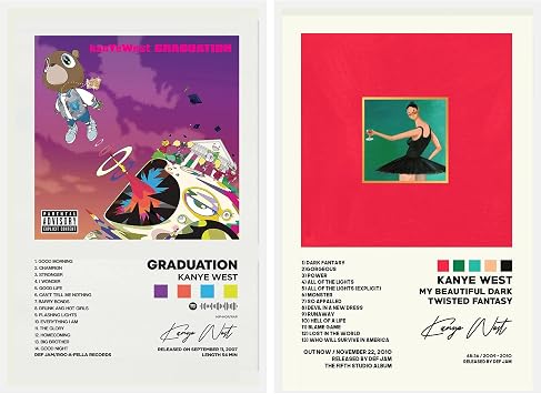 BATWHO A Set of 2 Kanye West Graduation Posters My Beautiful Dark Twisted Fantasy Poster Canvas Poster Unframe 12x18inch30x45cm...
