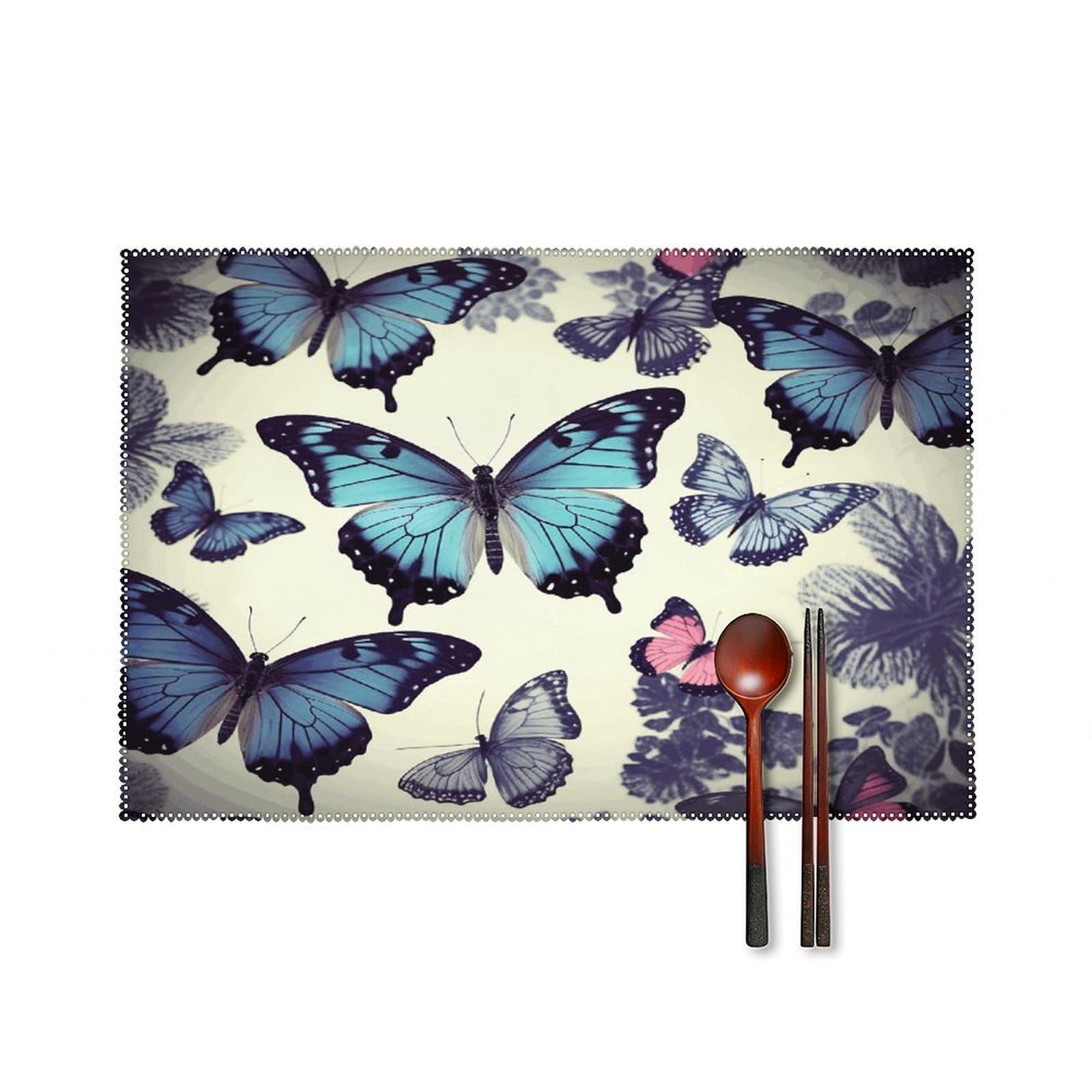 Beautiful Butterfly Placemats Set of 4 Canvas Washable Cloth Place Mats Wipeable Heat Resistant Table Mats Elegant Cloth Placemat for Kitchen Dinning Party Table Decor 12" X 18"