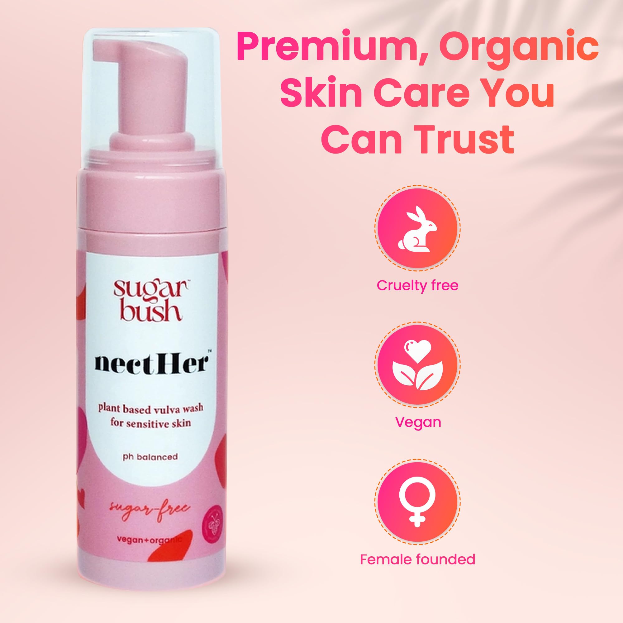 Sugarbush NectHer Plant Based Sensitive Intimate Foam Wash – Fragrance-Free & Hypoallergenic – Soothes Sensitive Skin – Vegan Formula – 5 oz